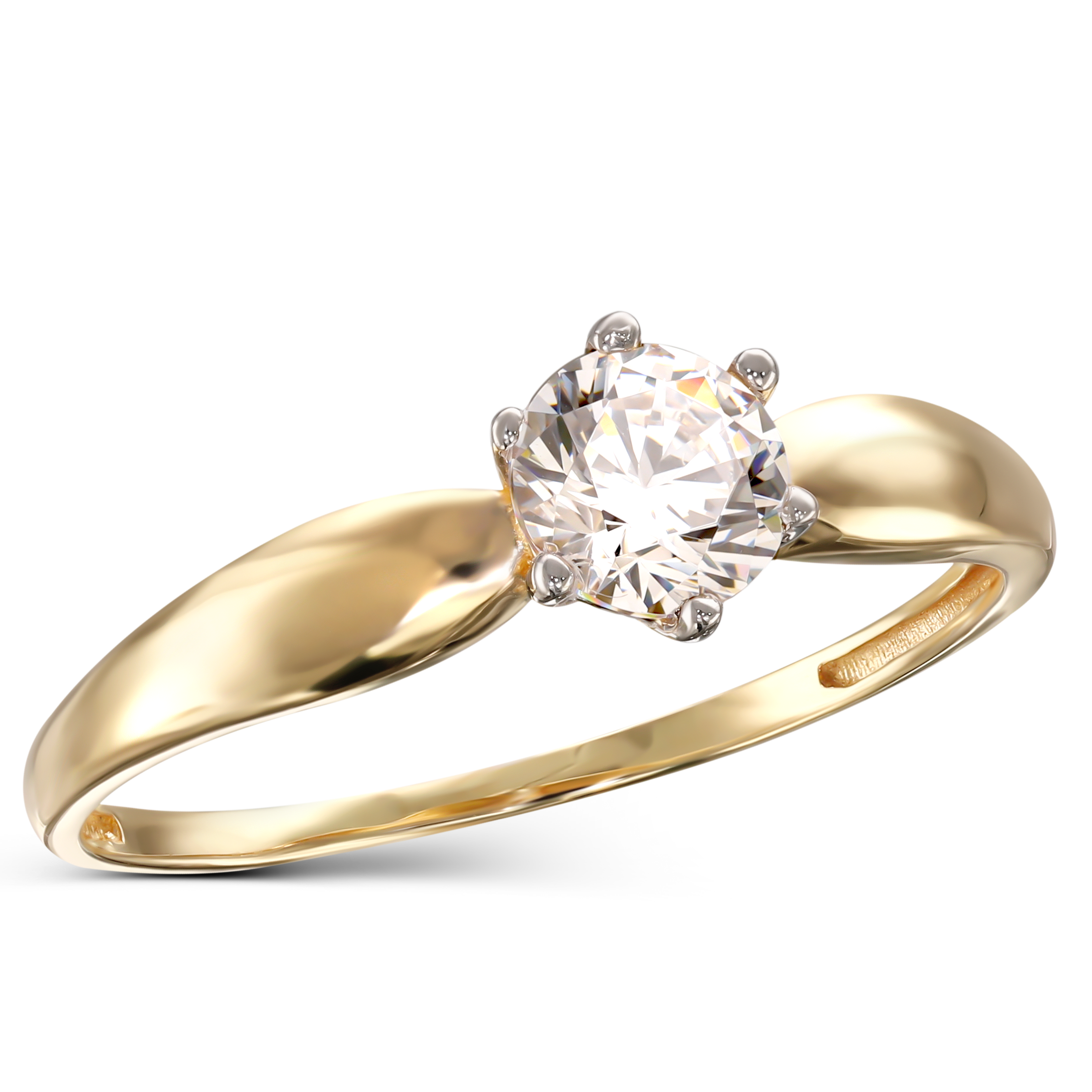 Klasyczny pierścionek złoty z białą cyrkonią, próba 585