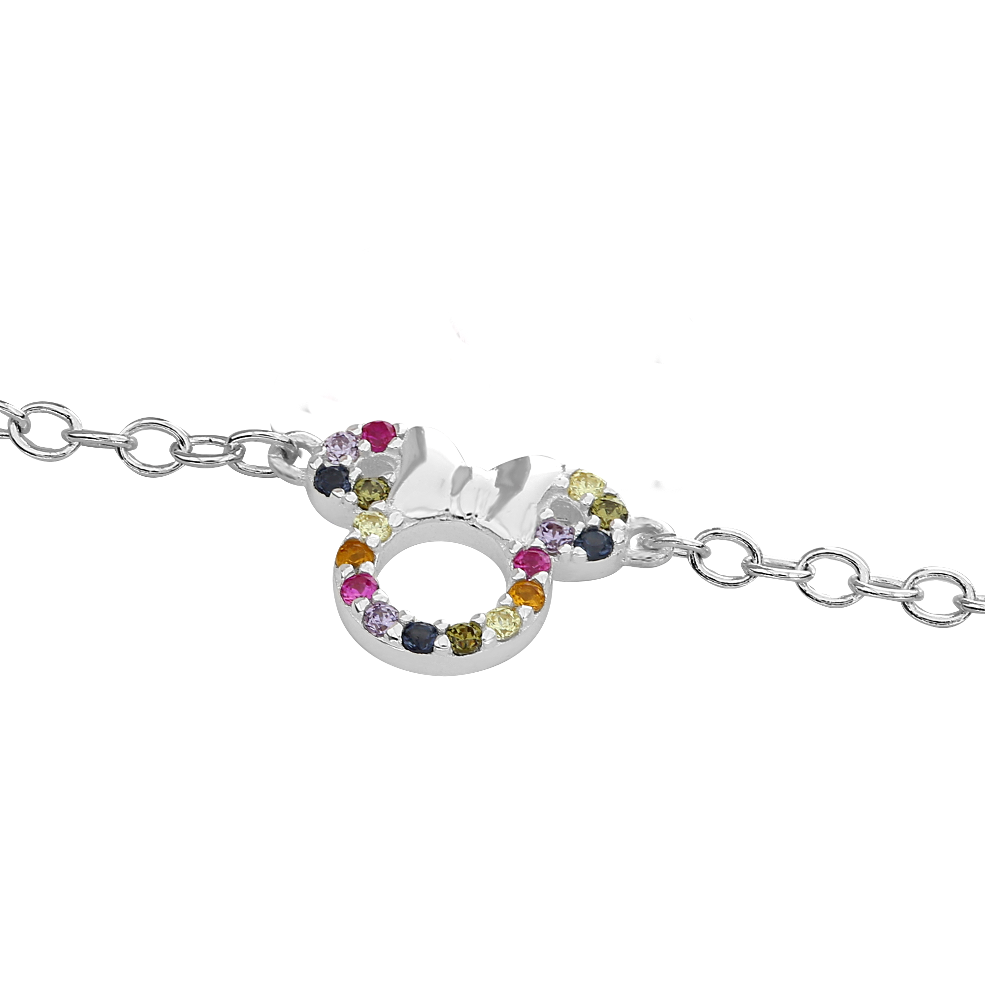 Srebrna bransoletka z kolorowymi cyrkoniami Myszka Mickey i Minnie, próba 925