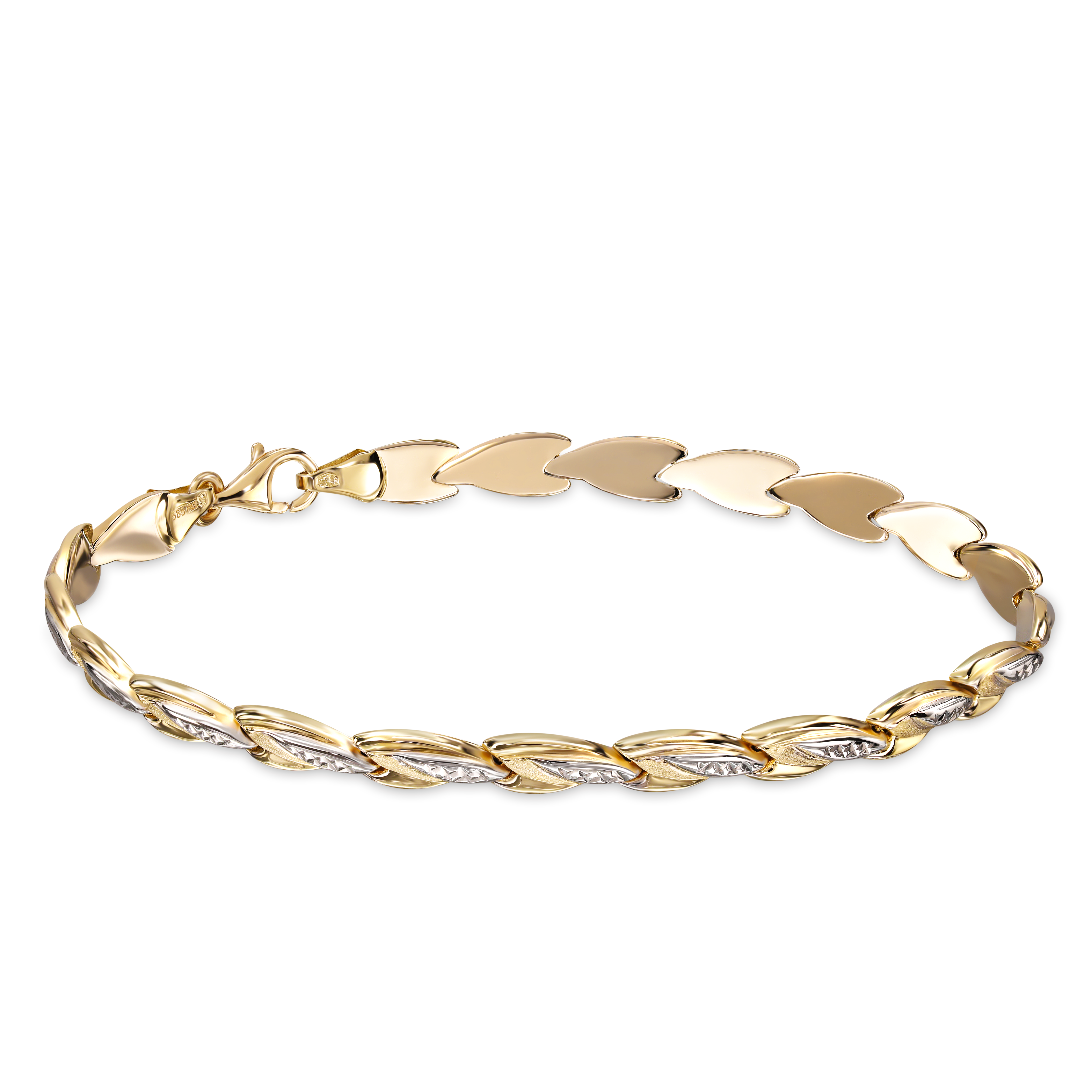 Bransoletka złota z rodowanymi zdobieniami, próba 585