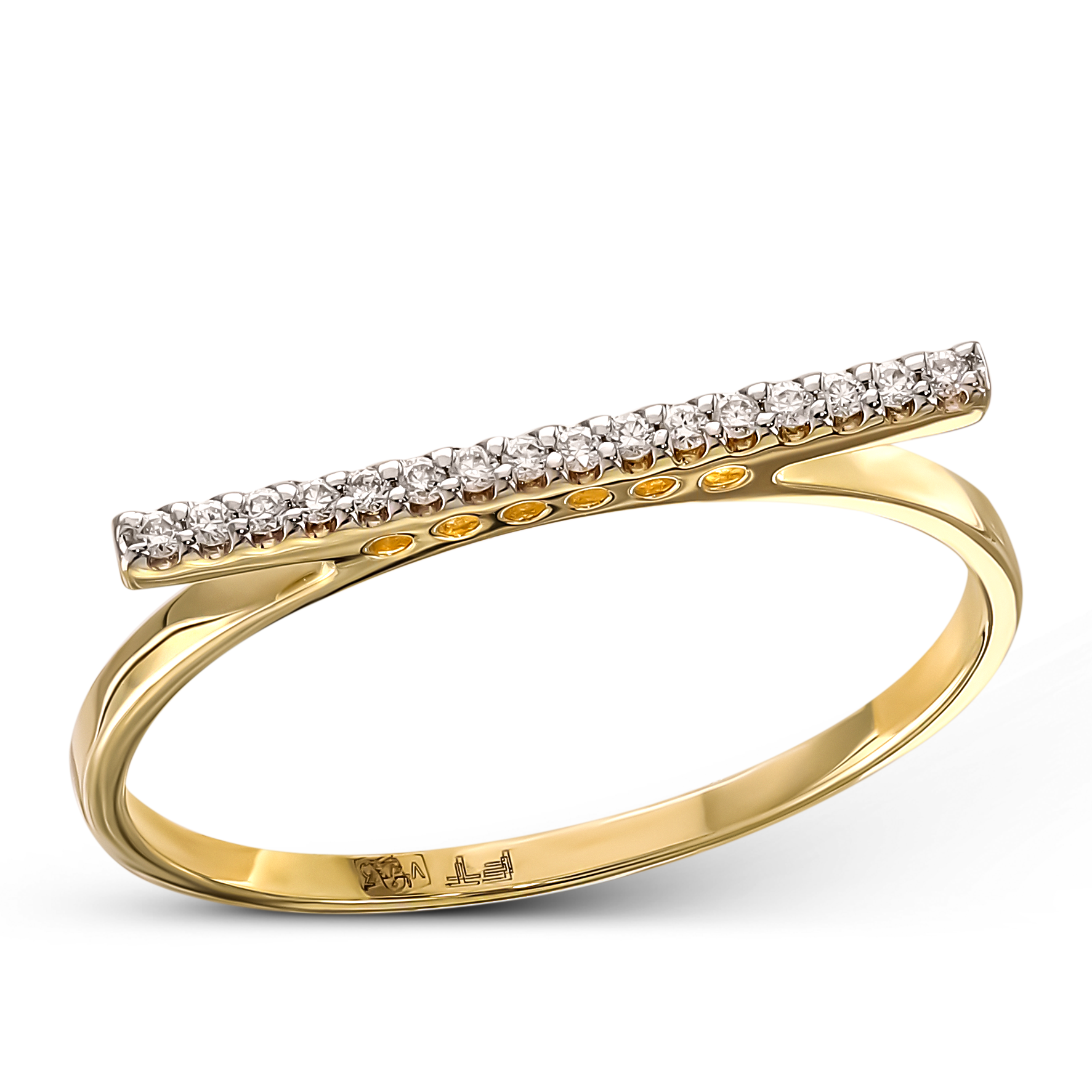 Designerski pierścionek złoty z diamentami naturalnymi, próba 585