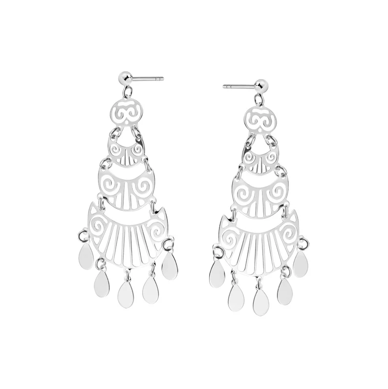 Kolczyki srebrne na sztyfcie, wiszące, ażurowe, próba 925