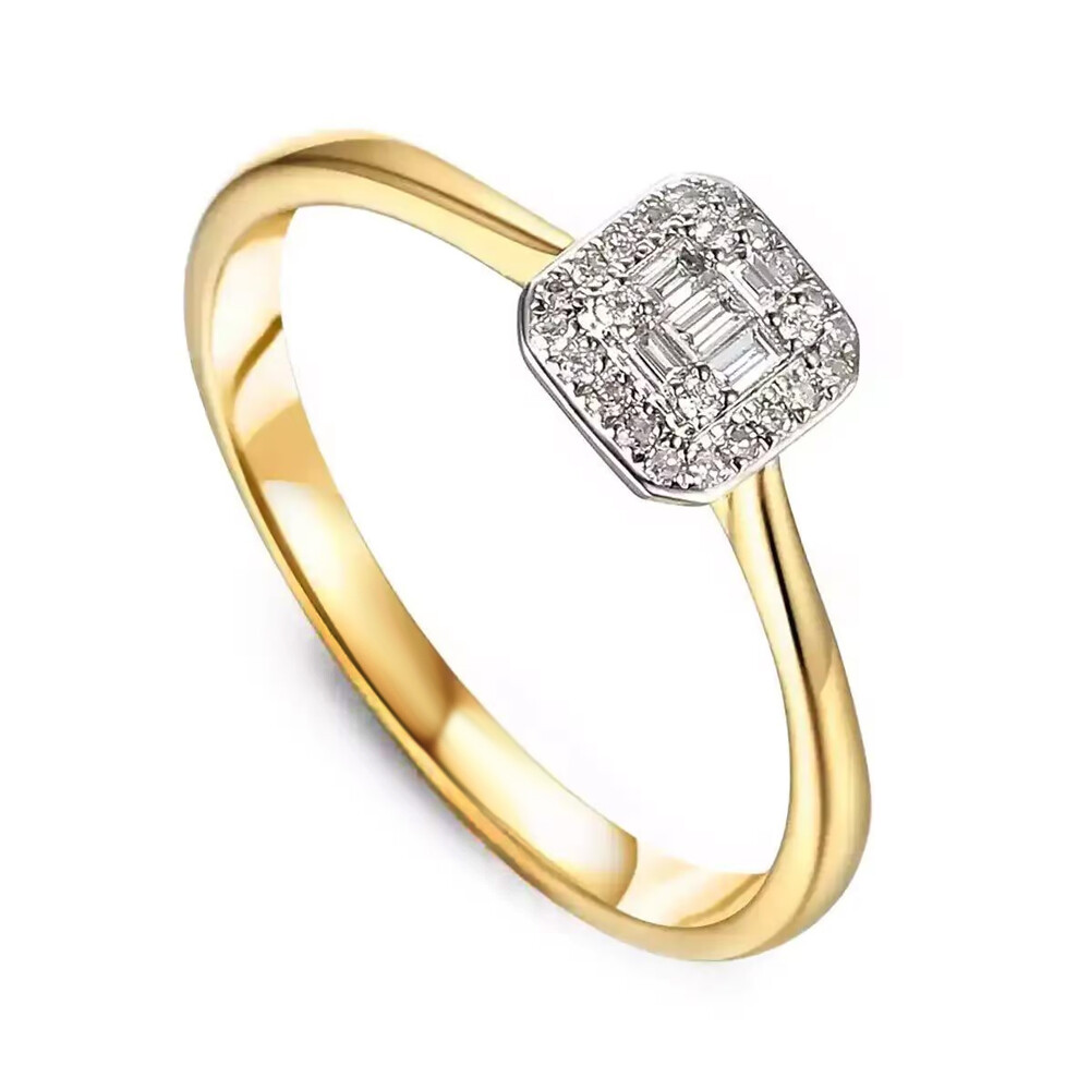 Pierścionek złoty z diamentami naturalnymi w kwadratowej koronie, próba 585