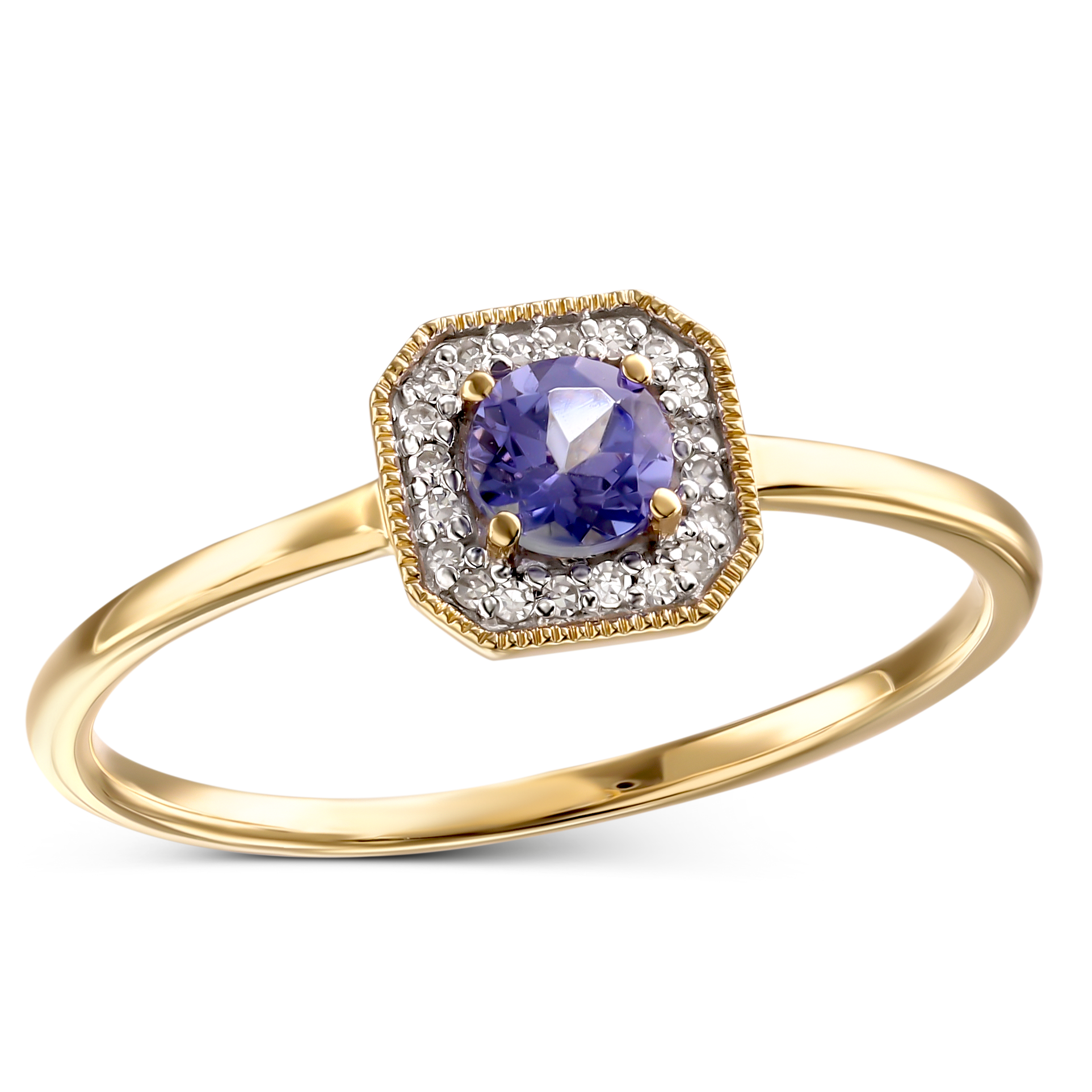 Pierścionek złoty z tanzanitem 0.31 ct i diamentami naturalnymi, rozmiar 13, próba 585