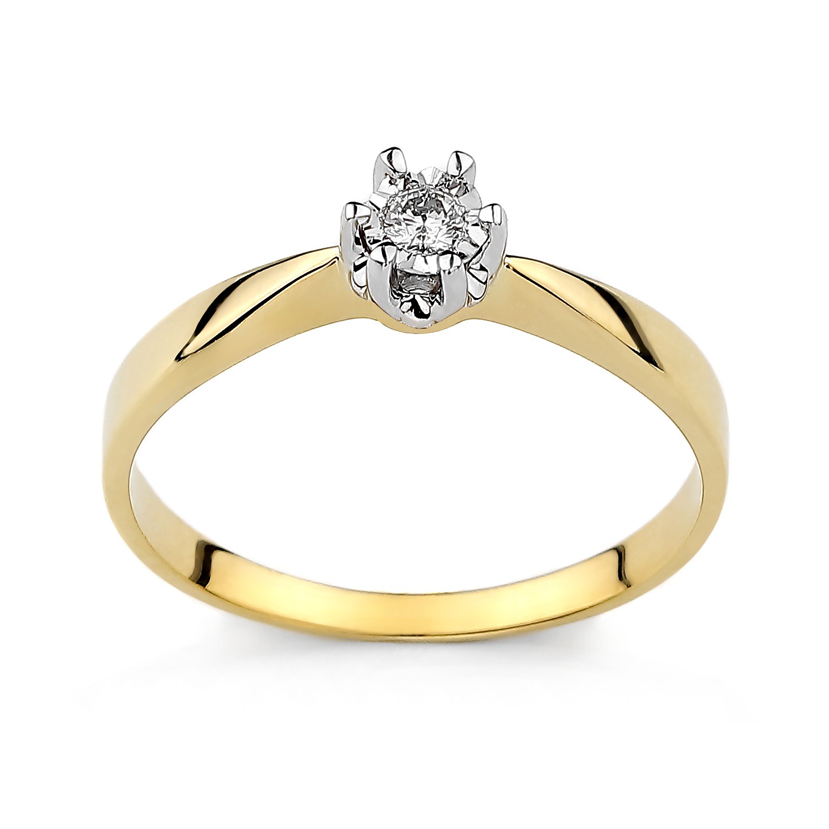 Klasyczny pierścionek złoty z diamentem naturalnym 0,11 ct, próba 585