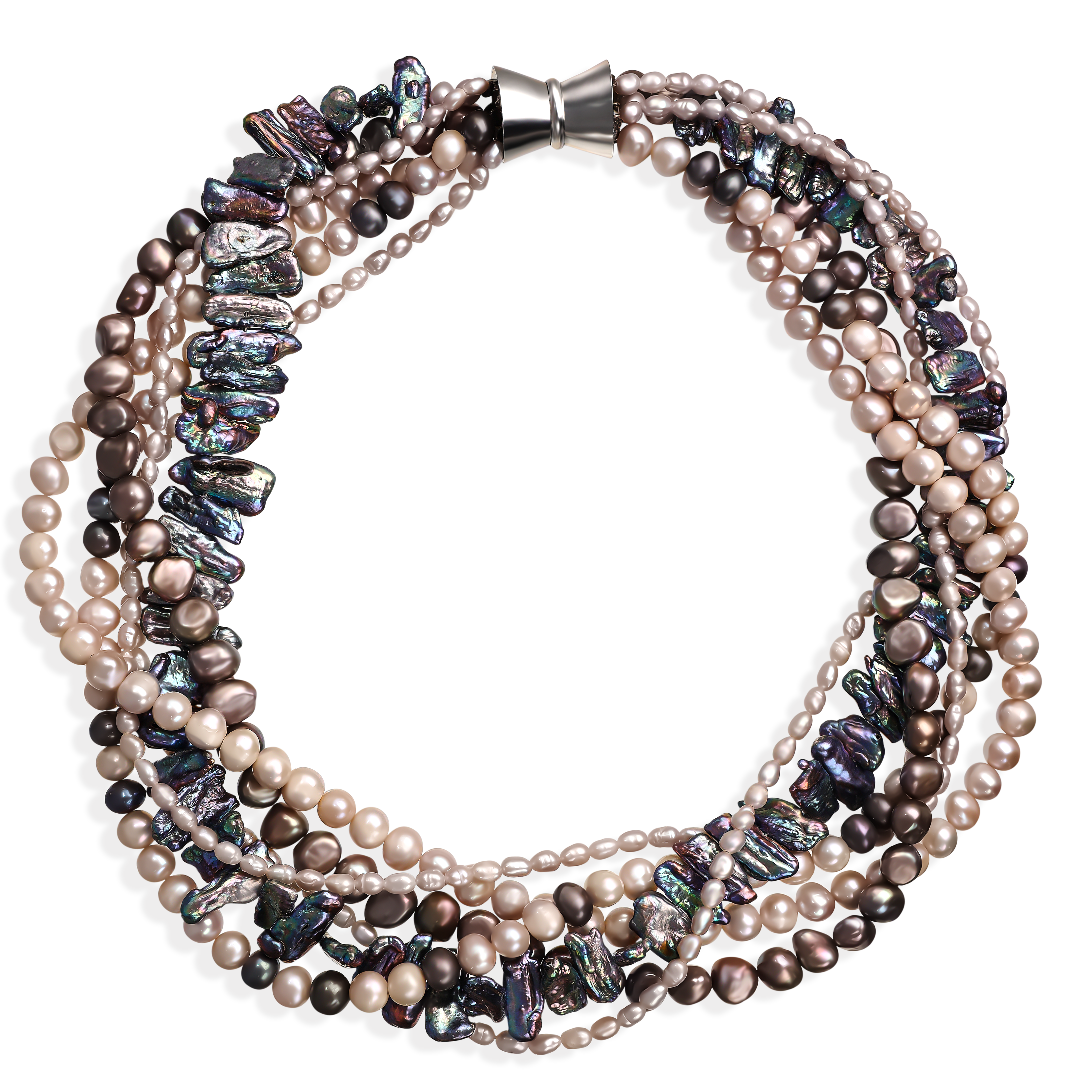 Unikatowy naszyjnik z różnokolorowych pereł hodowanych na magnetycznym zapięciu