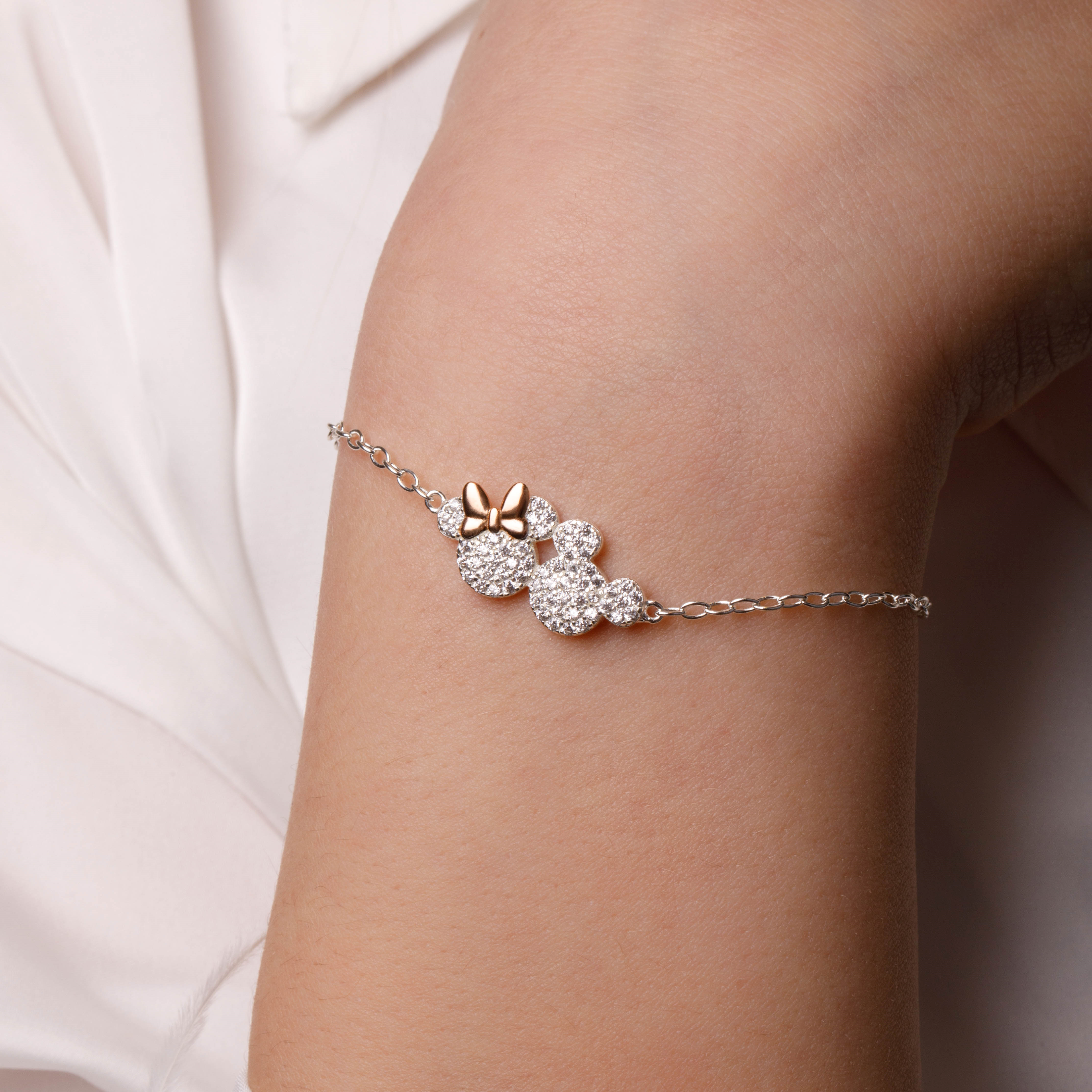 Srebrna bransoletka z cyrkoniami Myszka Mickey i Minnie, próba 925