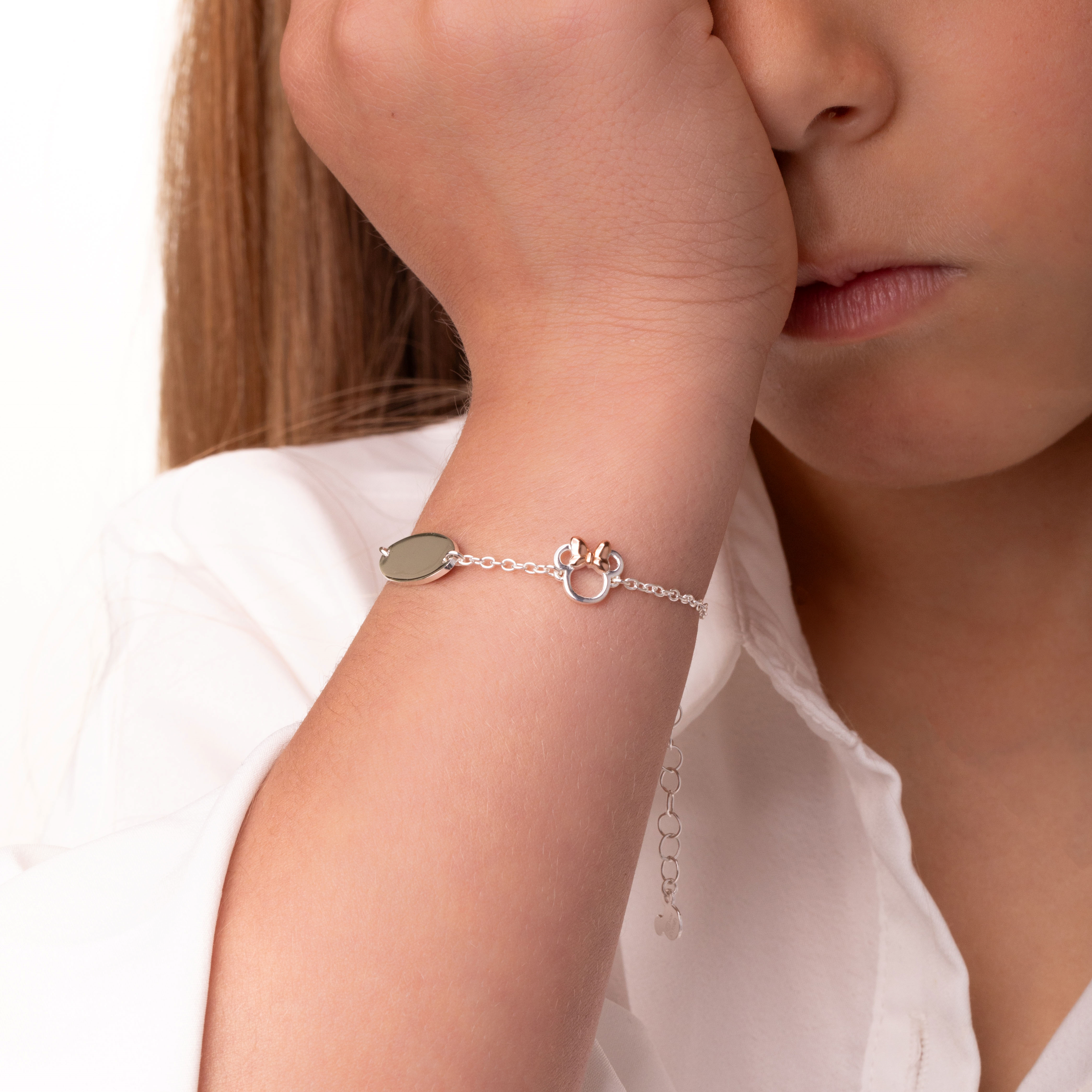 Srebrna bransoletka z blaszką do grawerowania Myszka Minnie, próba 925