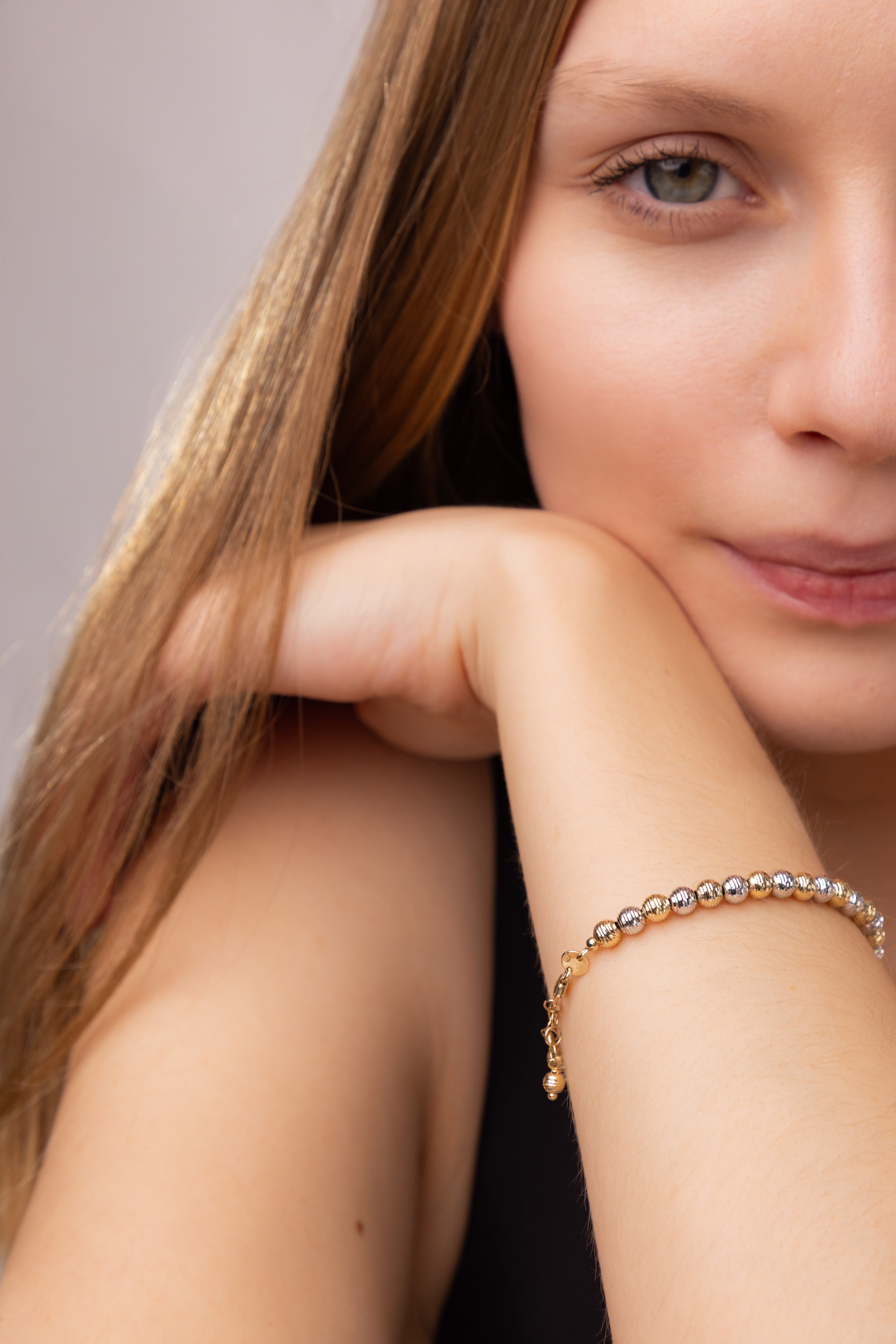 Designerska złota bransoleta z biało-żółtego złota, próba 585