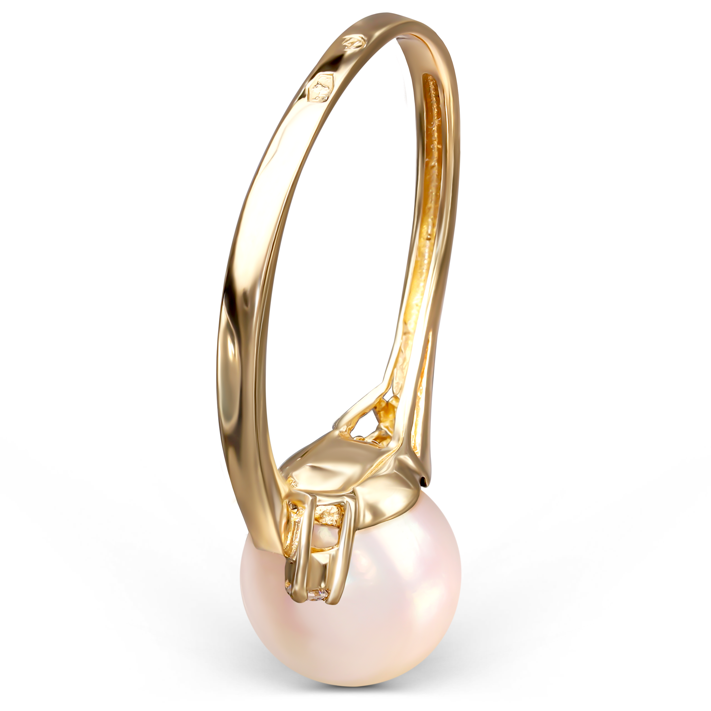 Pierścionek złoty z perłą Akoya słonowodną hodowaną i diamentami naturalnymi, rozmiar 13, próba 585