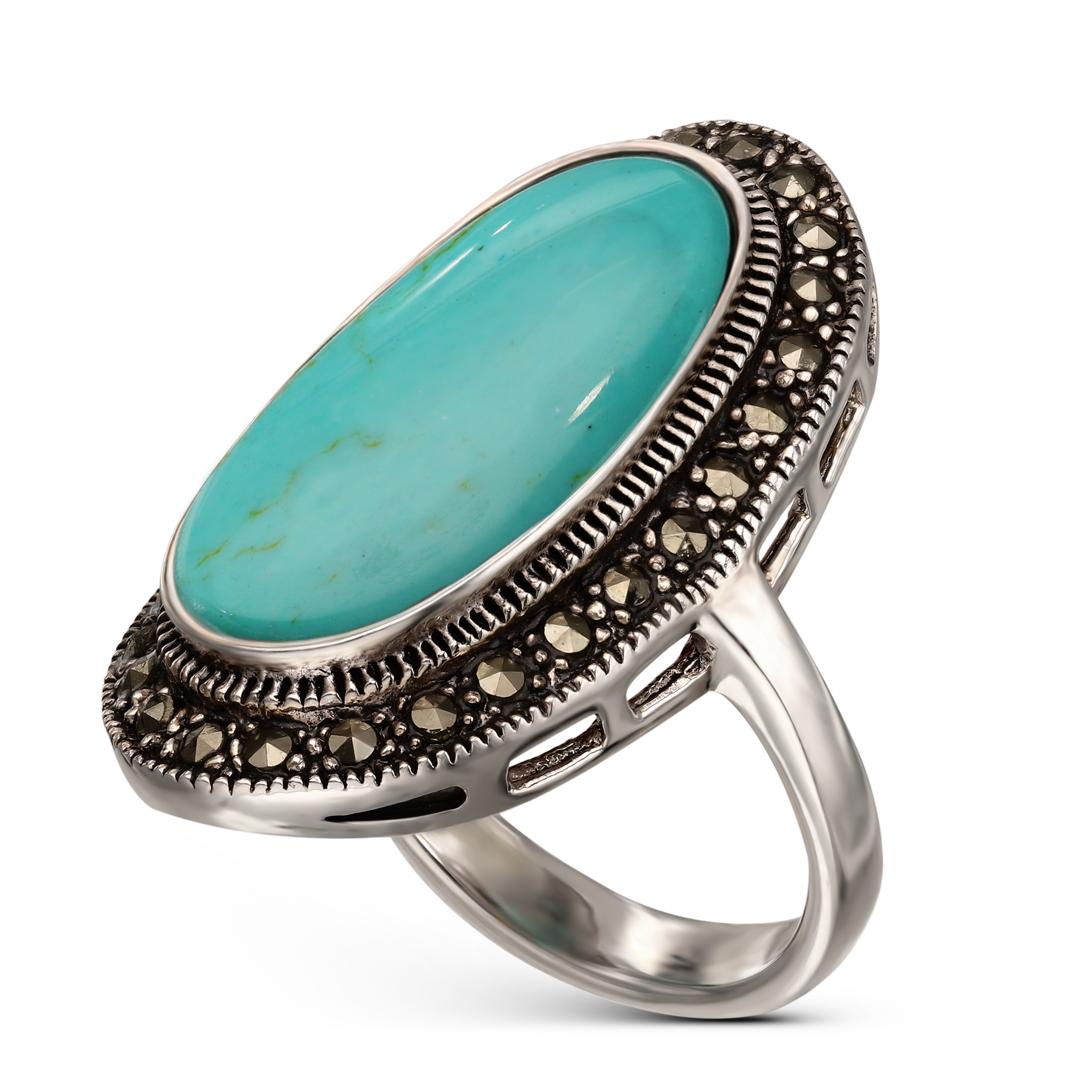 Srebrny vintageowy pierścionek z turkusem, próba 925