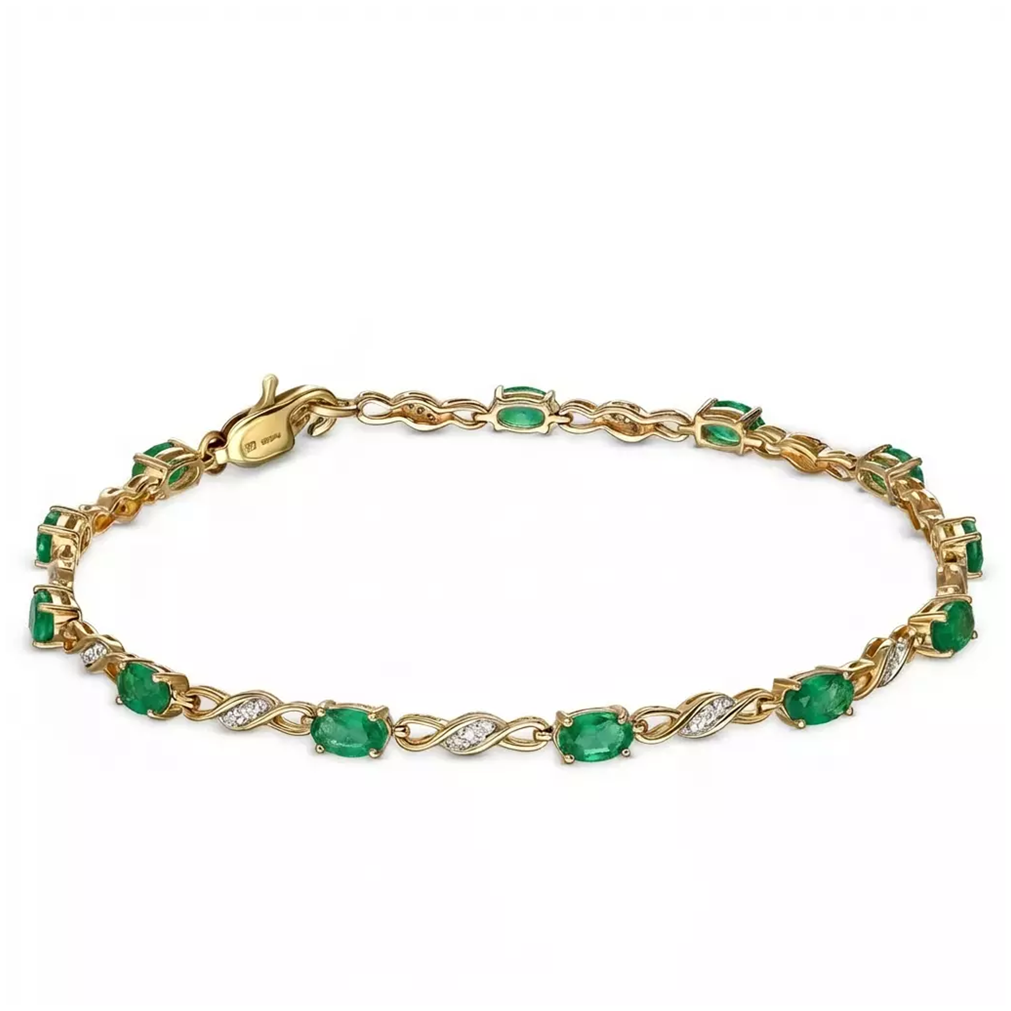 Bransoletka złota ze szmaragdami 2.39 ct i diamentami naturalnymi 0.12 ct, próba 585