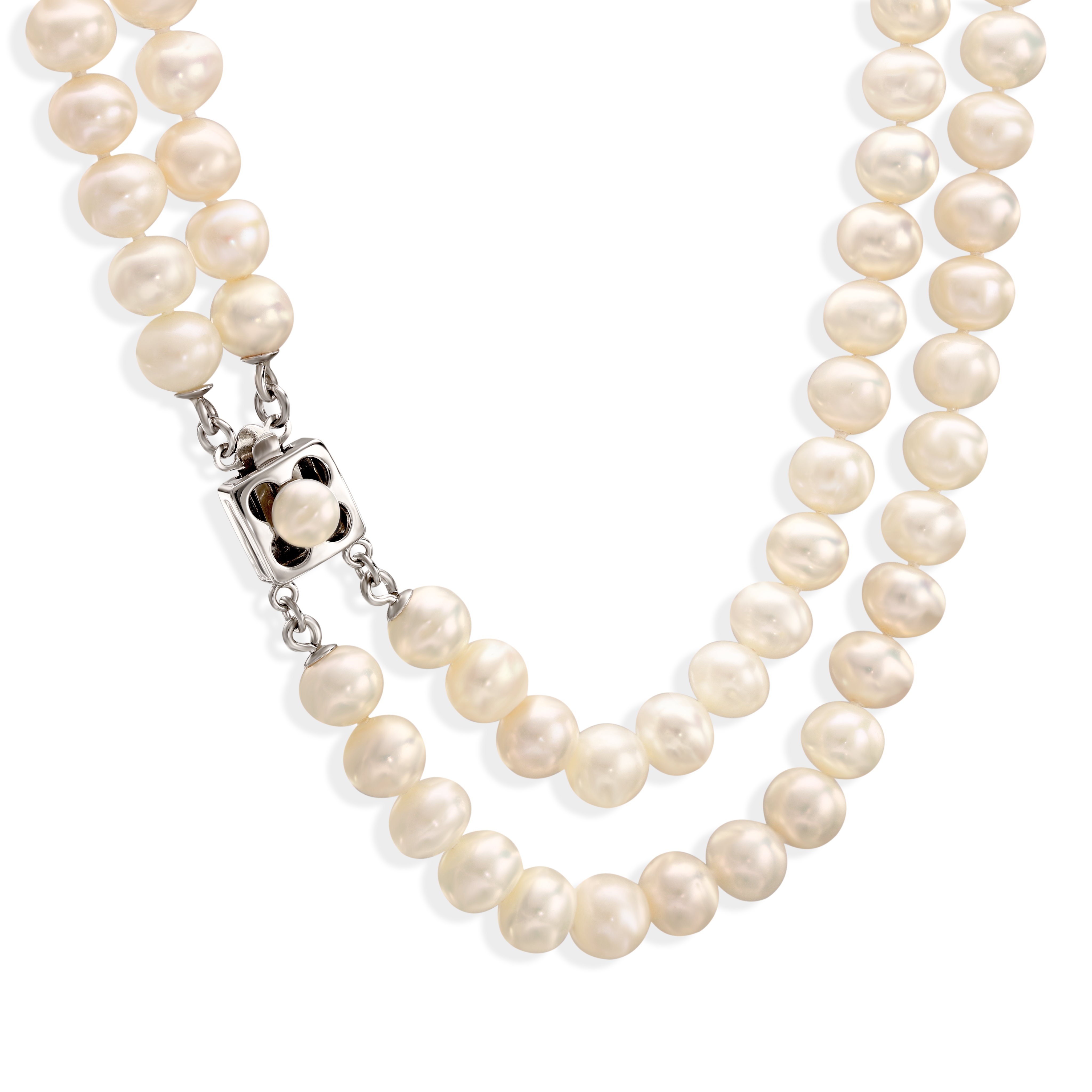 Naszyjnik kaskadowy z białych pereł ze srebrnym zapięciem, próba 925