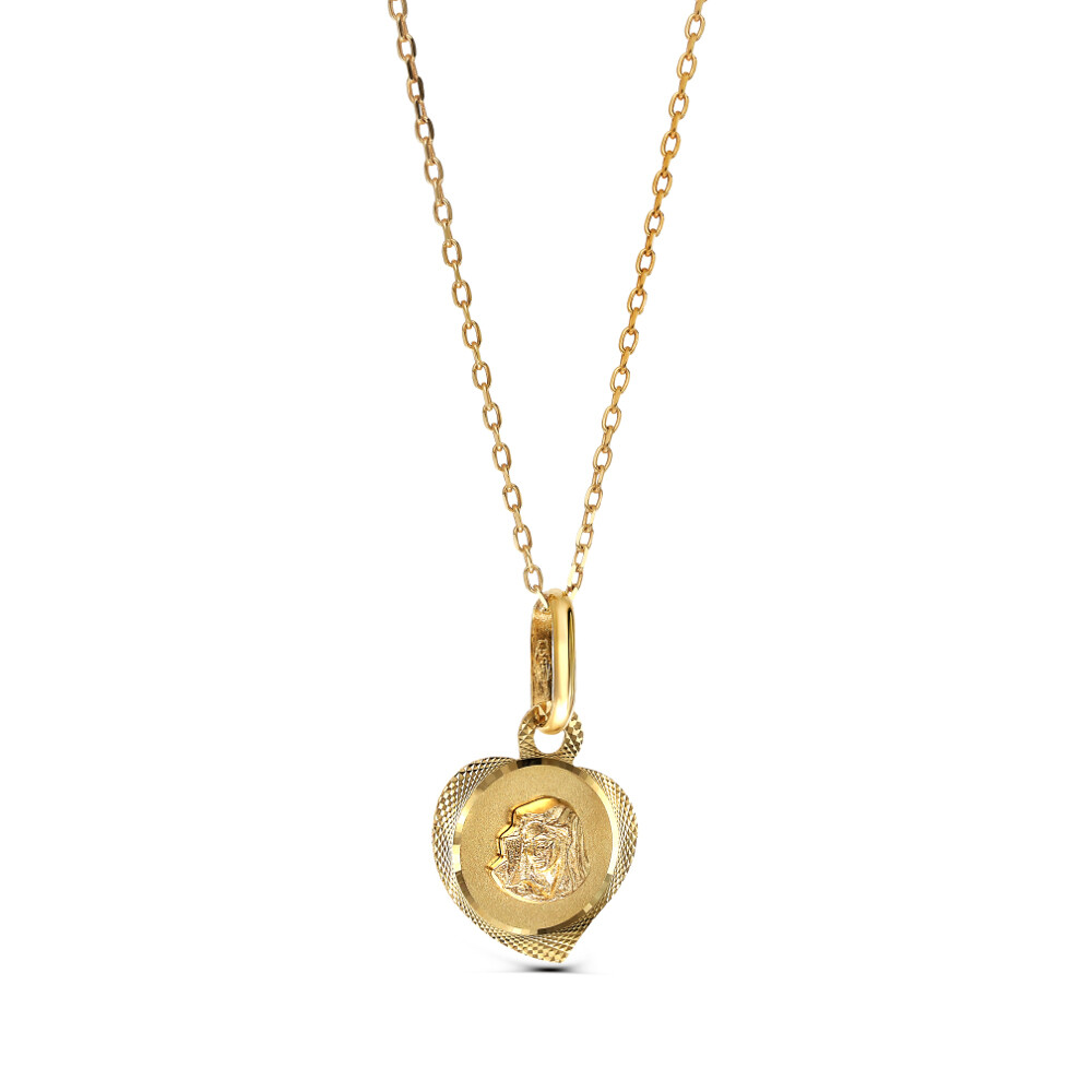 Komplet mały medalik złoty serduszko z łańcuszkiem 45 cm, próba 585