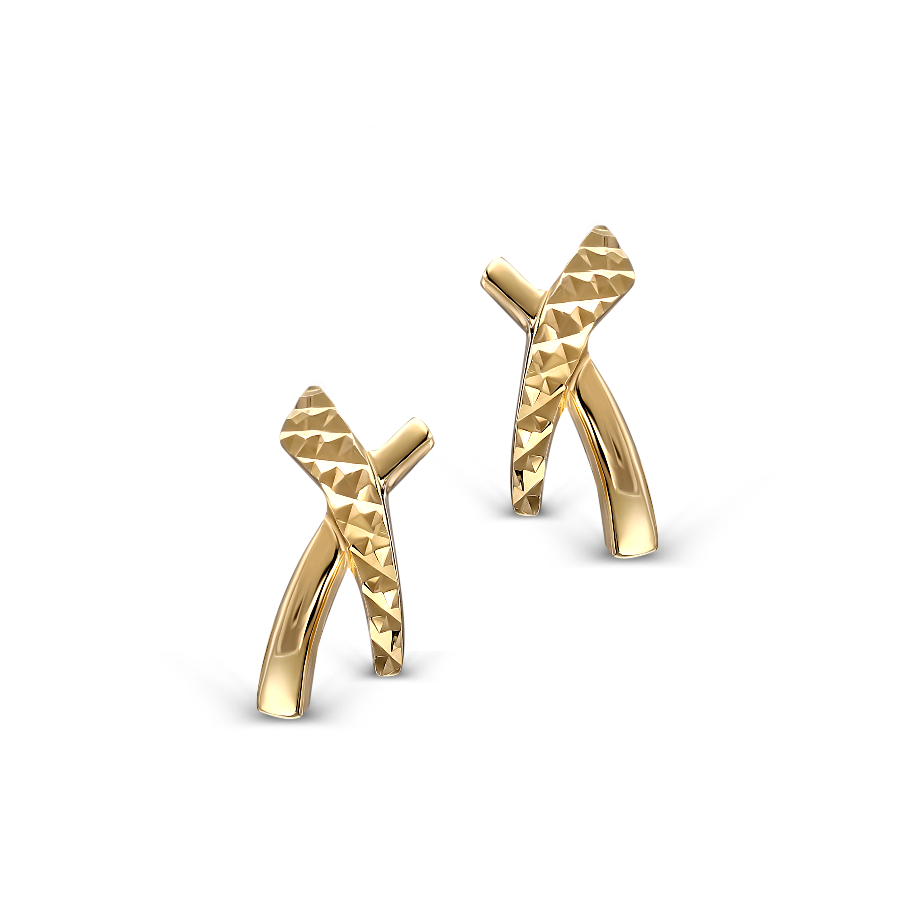 Złote kolczyki w kształcie "X" na sztyfcie, próba 585