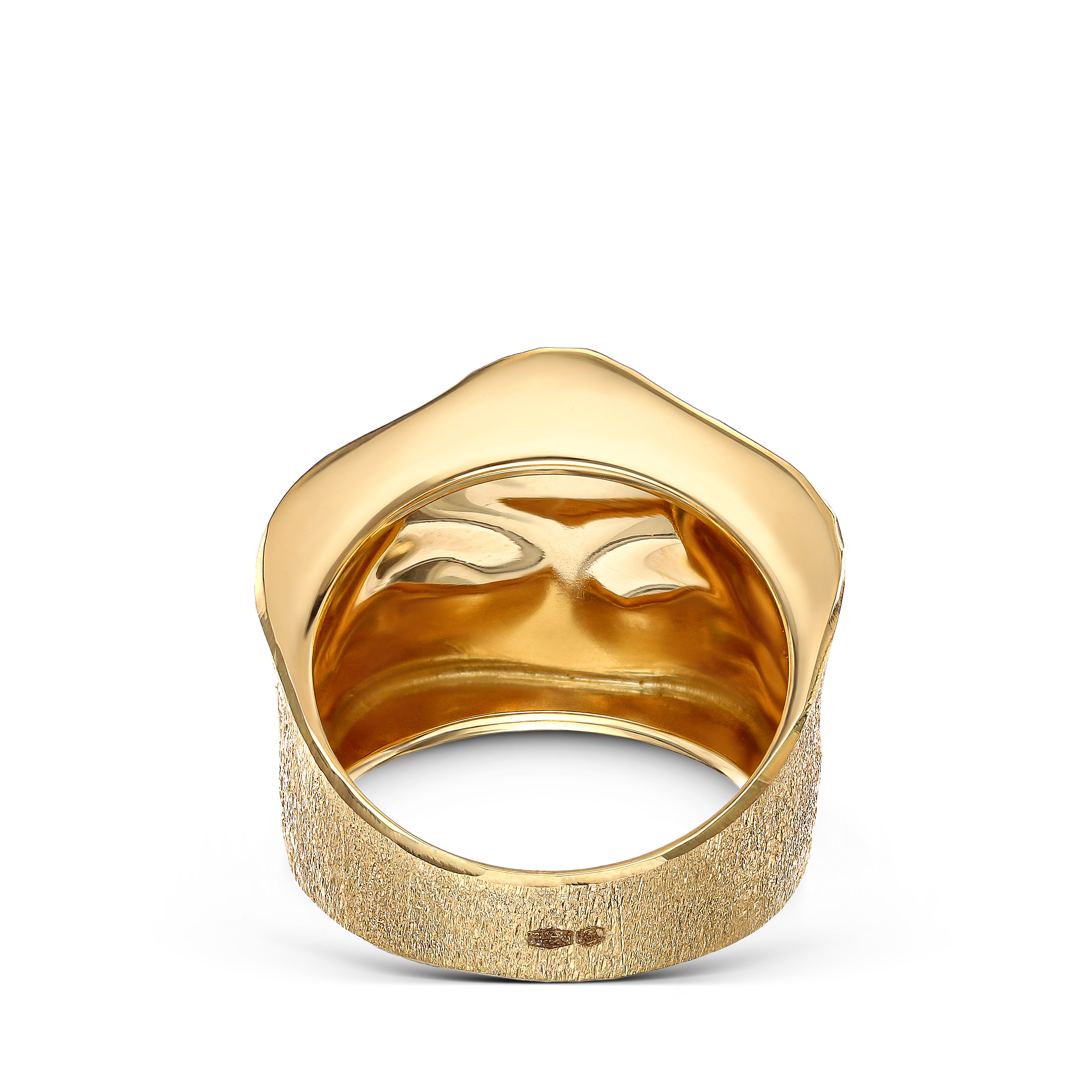 Artystyczny złoty pierścionek satynowany, rozmiar 18+, próba 585