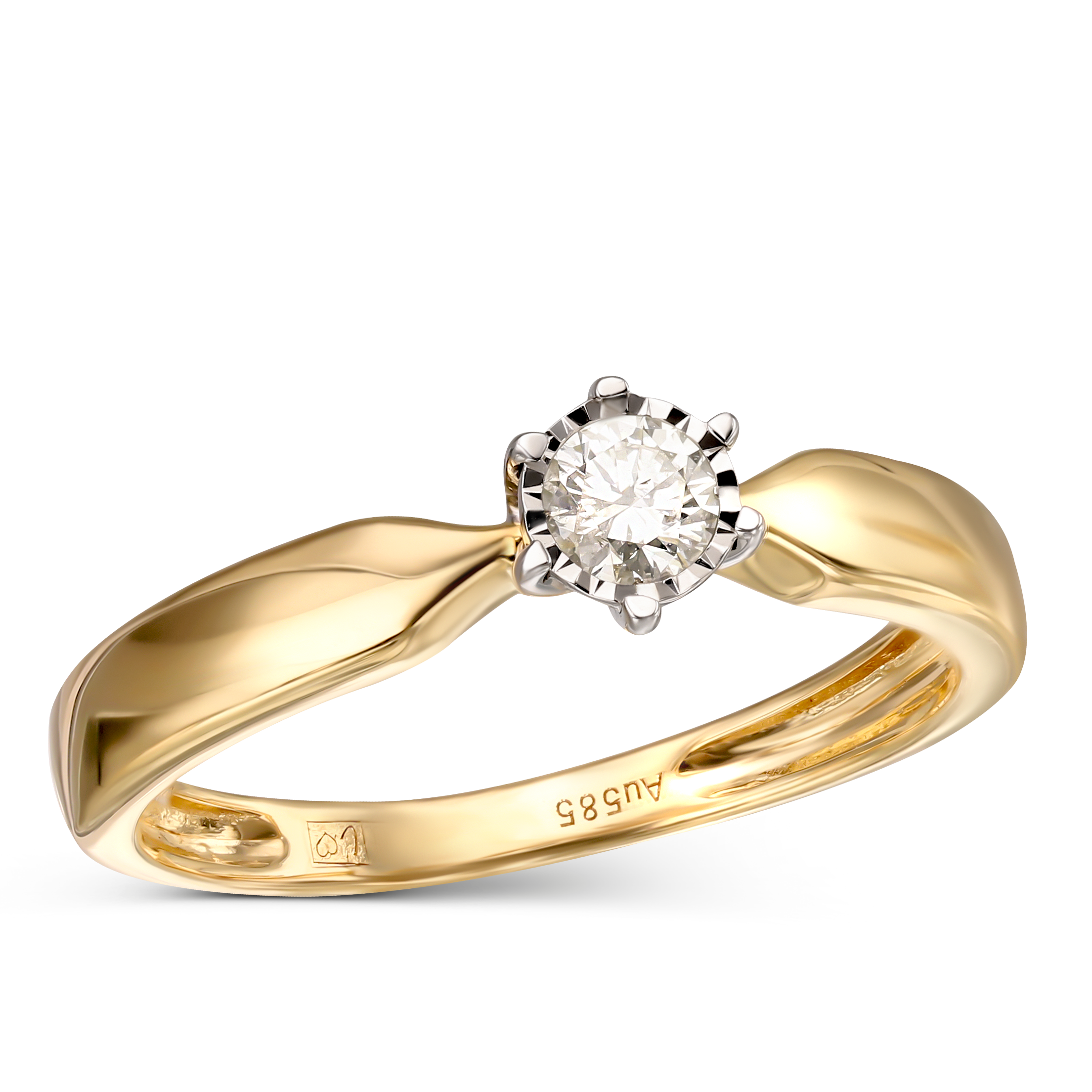Pierścionek złoty zaręczynowy z diamentem naturalnym 0.14 ct, próba 585