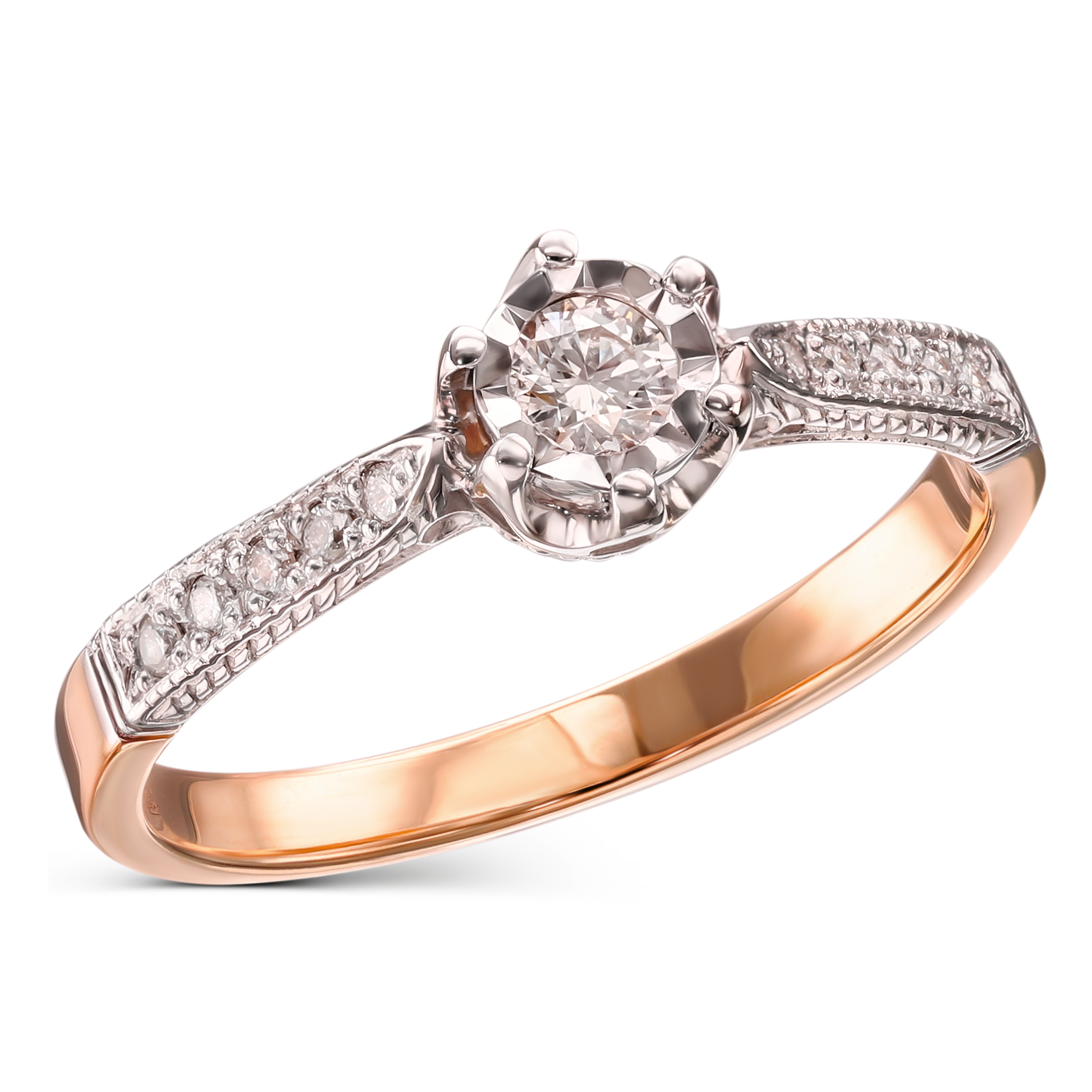 Luksusowy pierścionek z różowego złota z diamentami naturalnymi 0.20ct, próba 585