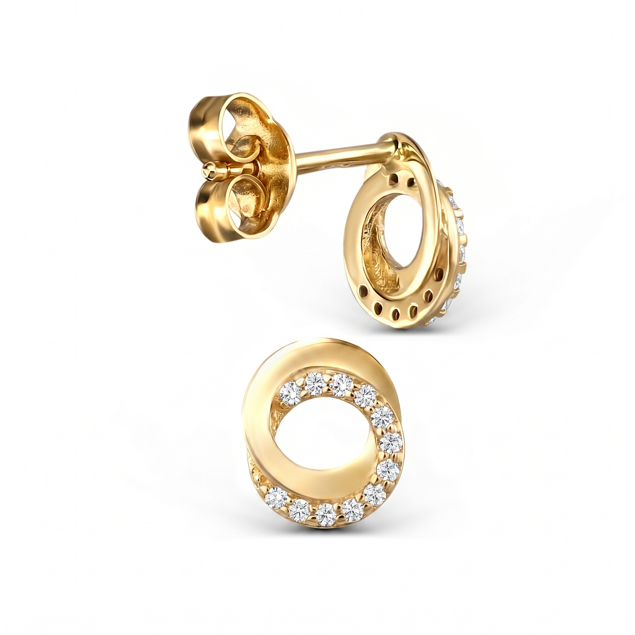 Eleganckie złote kolczyki z białymi cyrkoniami, próba 585