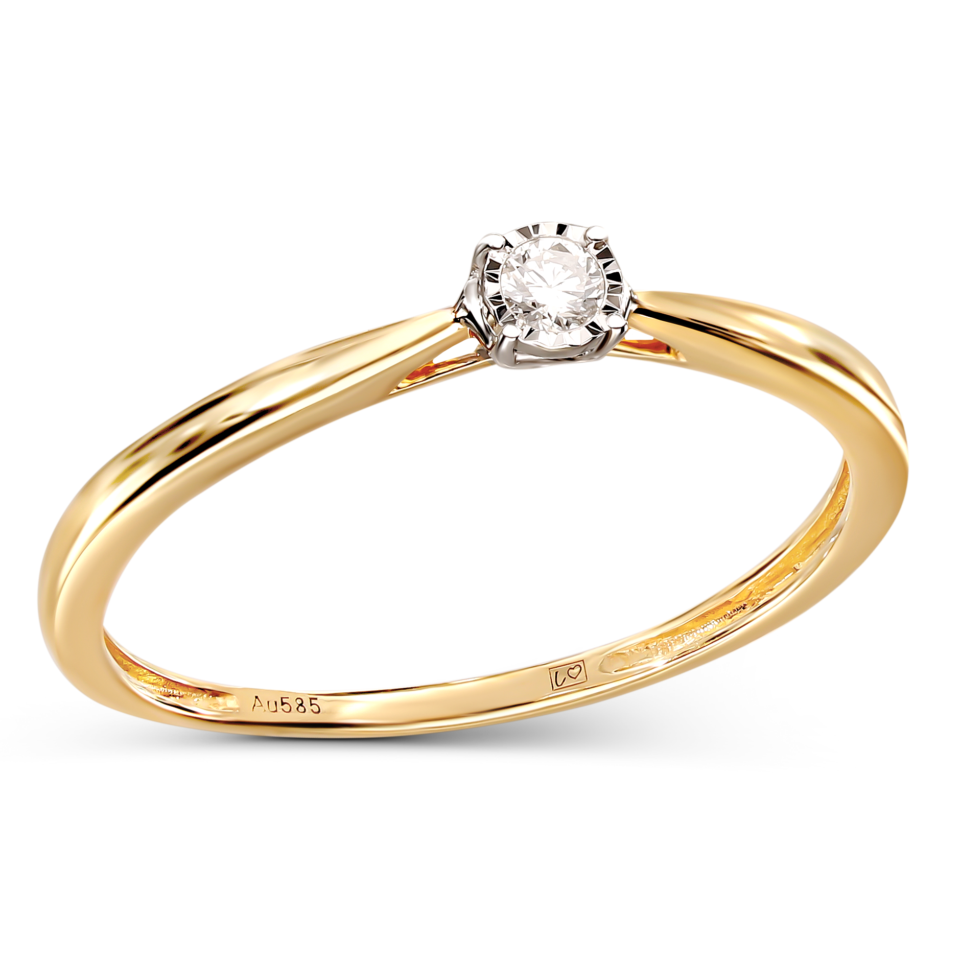 Pierścionek złoty z diamentem naturalnym 0.05 ct, próba 585