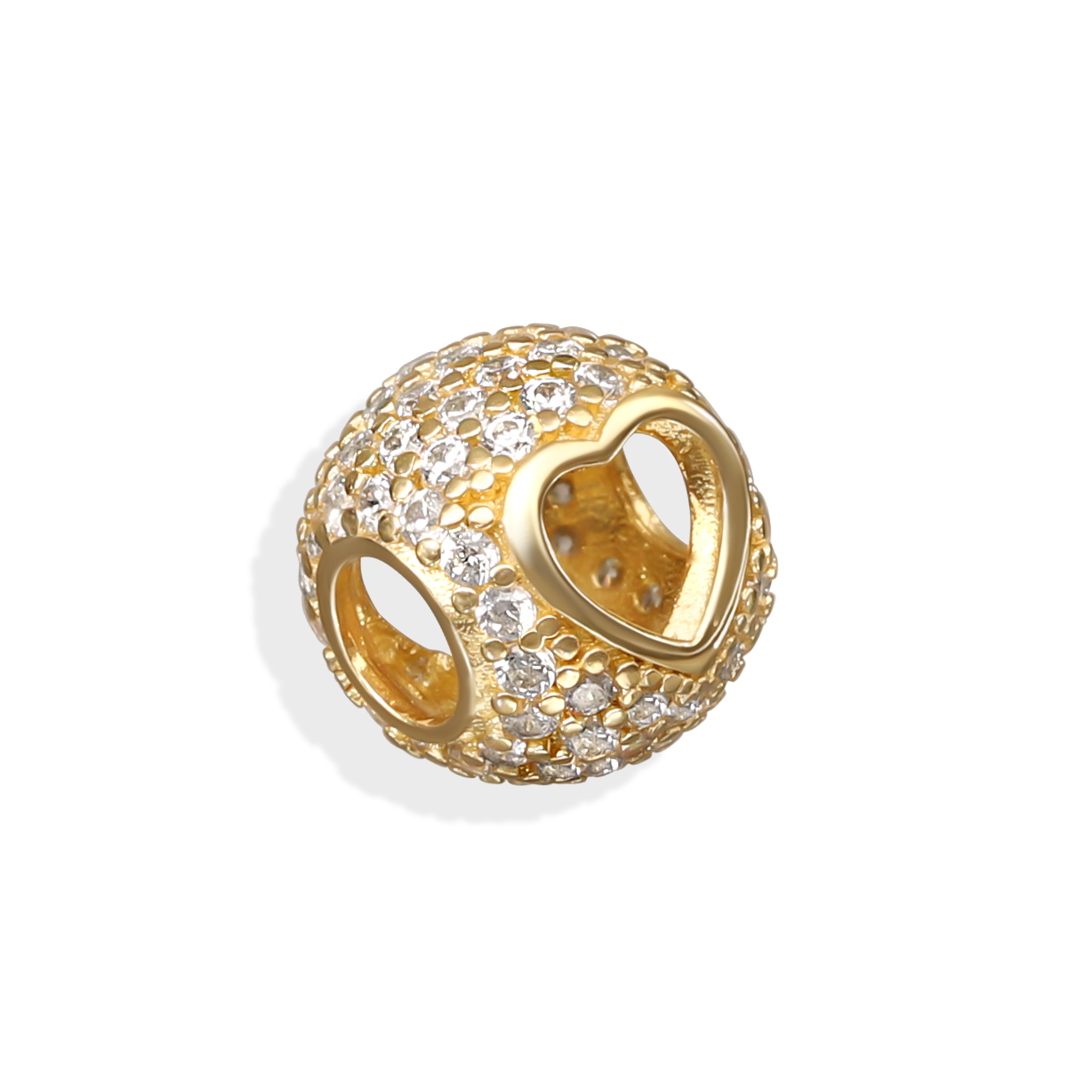 Zawieszka charms złoty okrągły z serduszkami i białymi cyrkoniami, próba 585