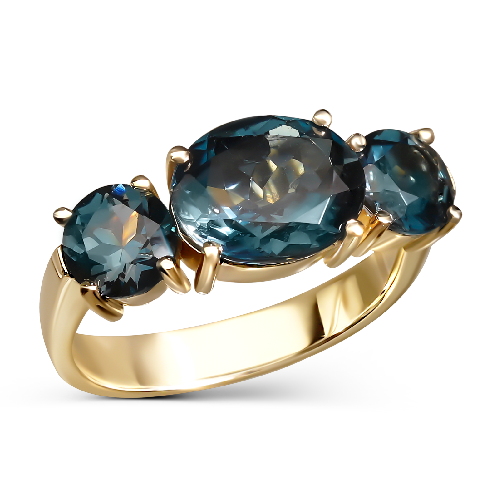 Pierścionek złoty z topazami London Blue 4.88 ct, próba 585