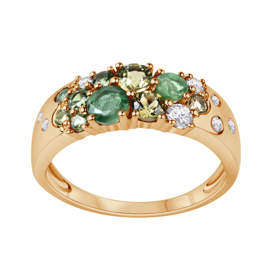 Pierścionek złoty obrączkowy z naturalnymi kamieniami szlachetnymi, próba 585