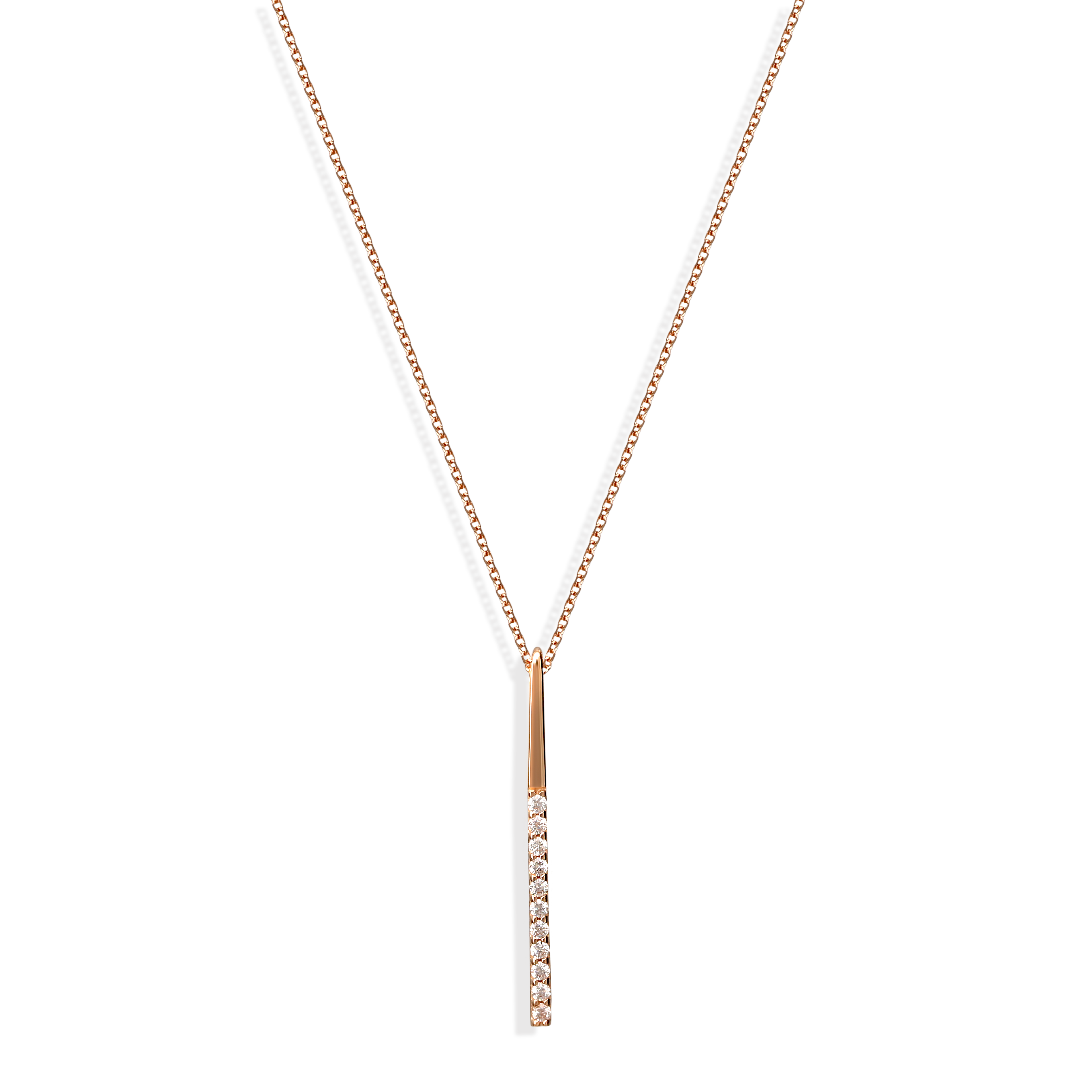 Naszyjnik z różowego złota z podłóżną zawieszką z cyrkoniami, próba 585