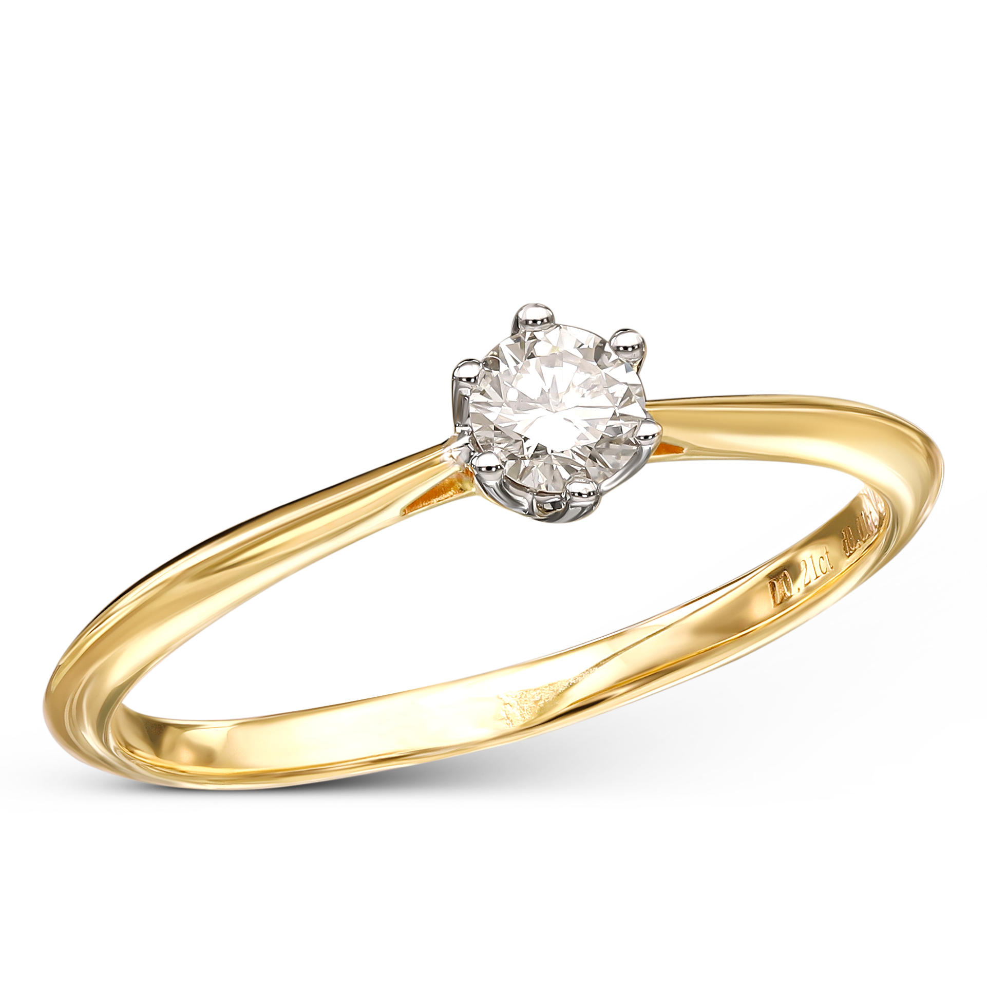 Pierścionek złoty zaręczynowy z diamentem naturalnym 0.22 ct, próba 585