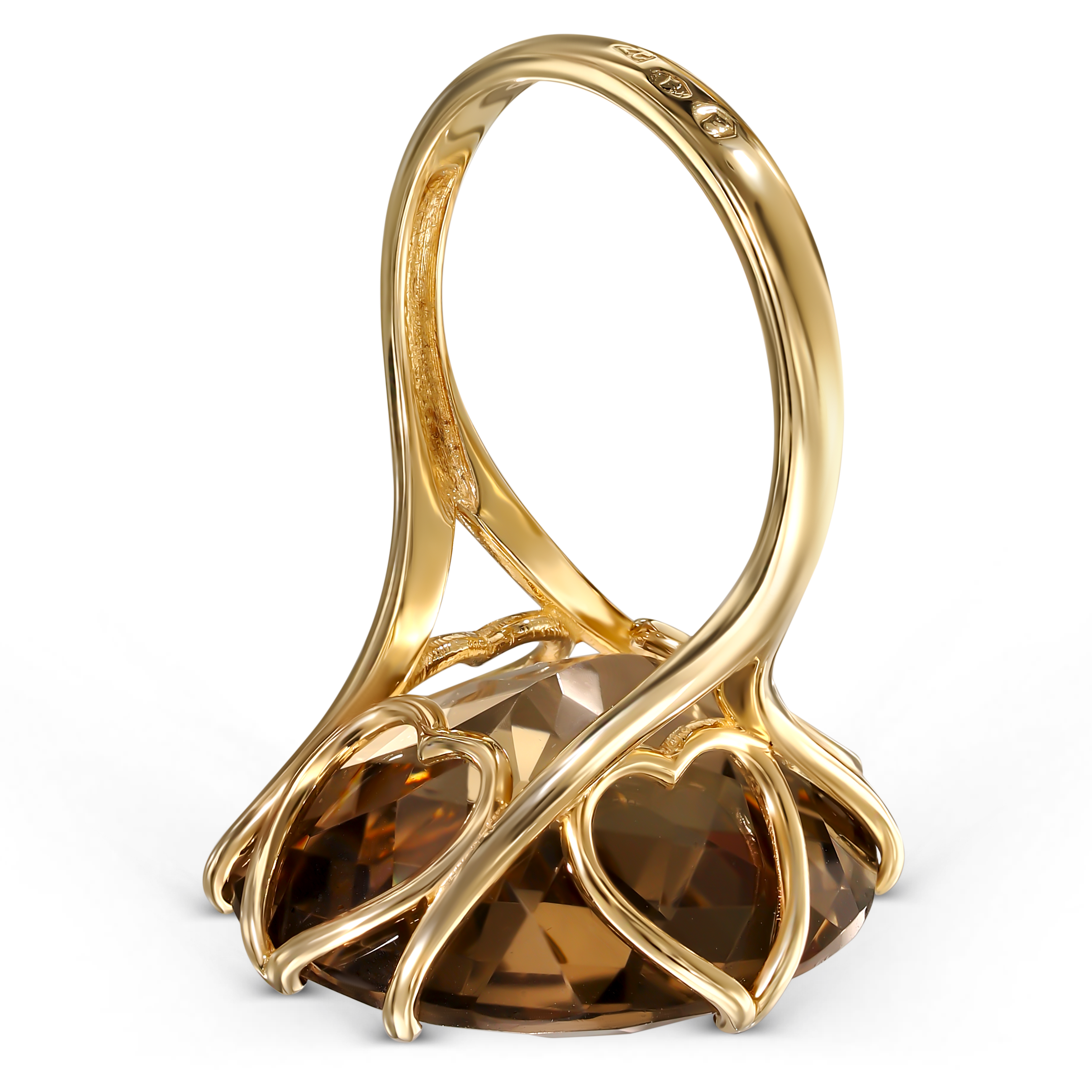 Pierścionek złoty vintage z kwarcem dymnym, próba 585