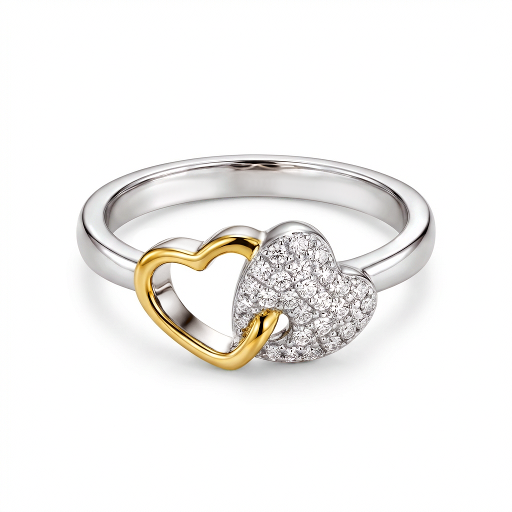 Srebrny pierścionek z motywem połączonych serc, próba 925