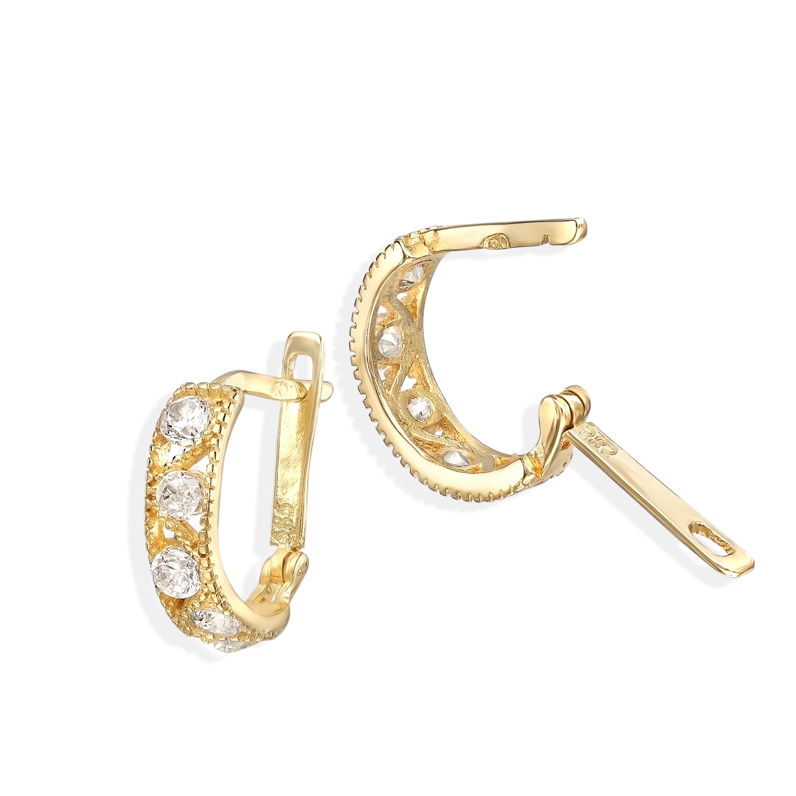 Złote kolczyki z białymi cyrkoniami, próba 585