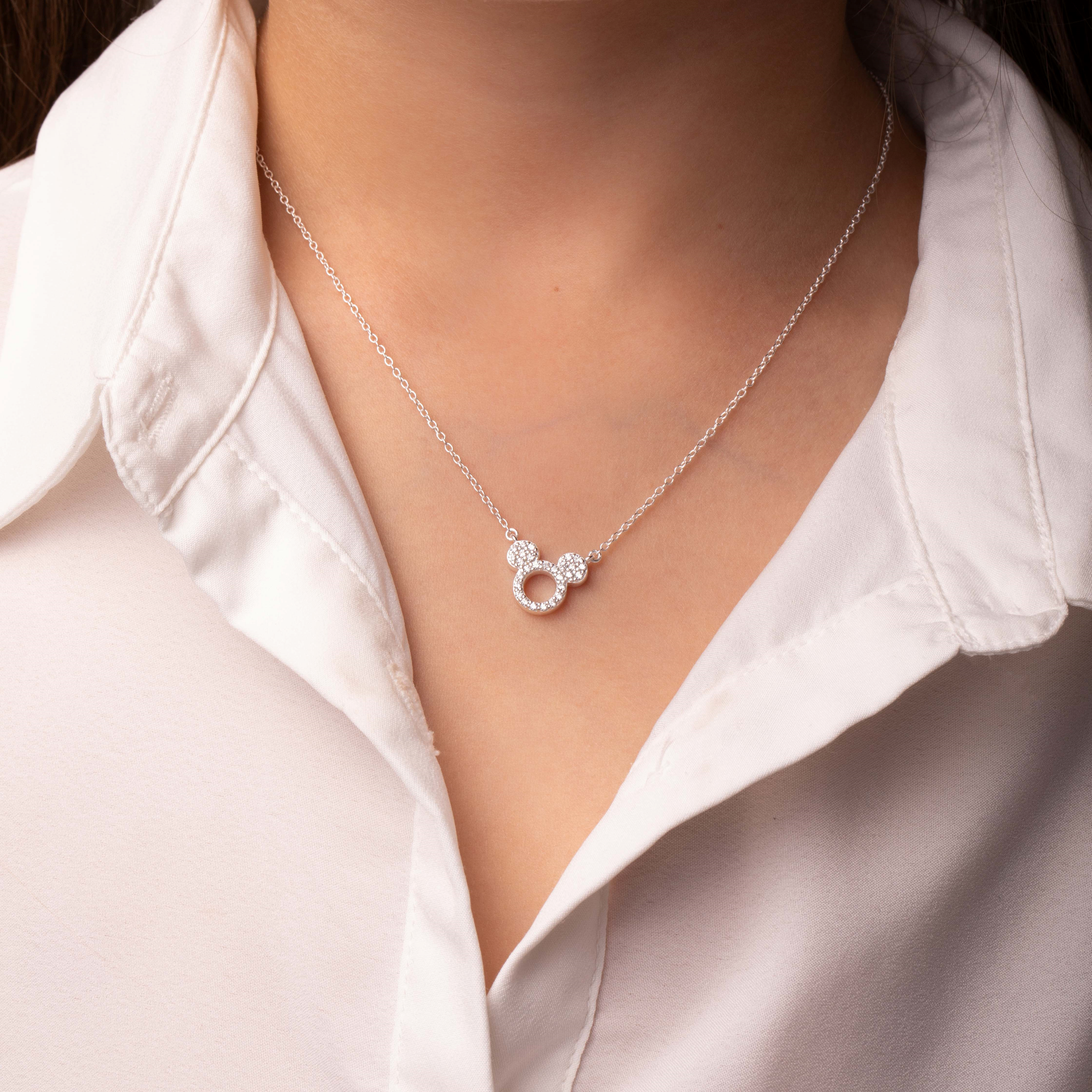 Srebrny naszyjnik z cyrkoniami Myszka Mickey, próba 925