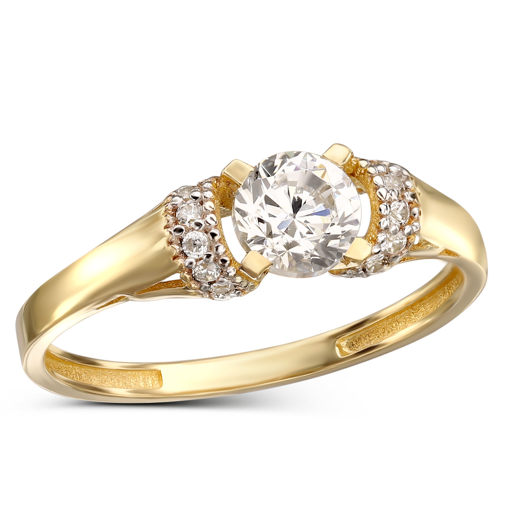 Nowoczesny pierścionek złoty z cyrkoniami, rozmiar 14, próba 585