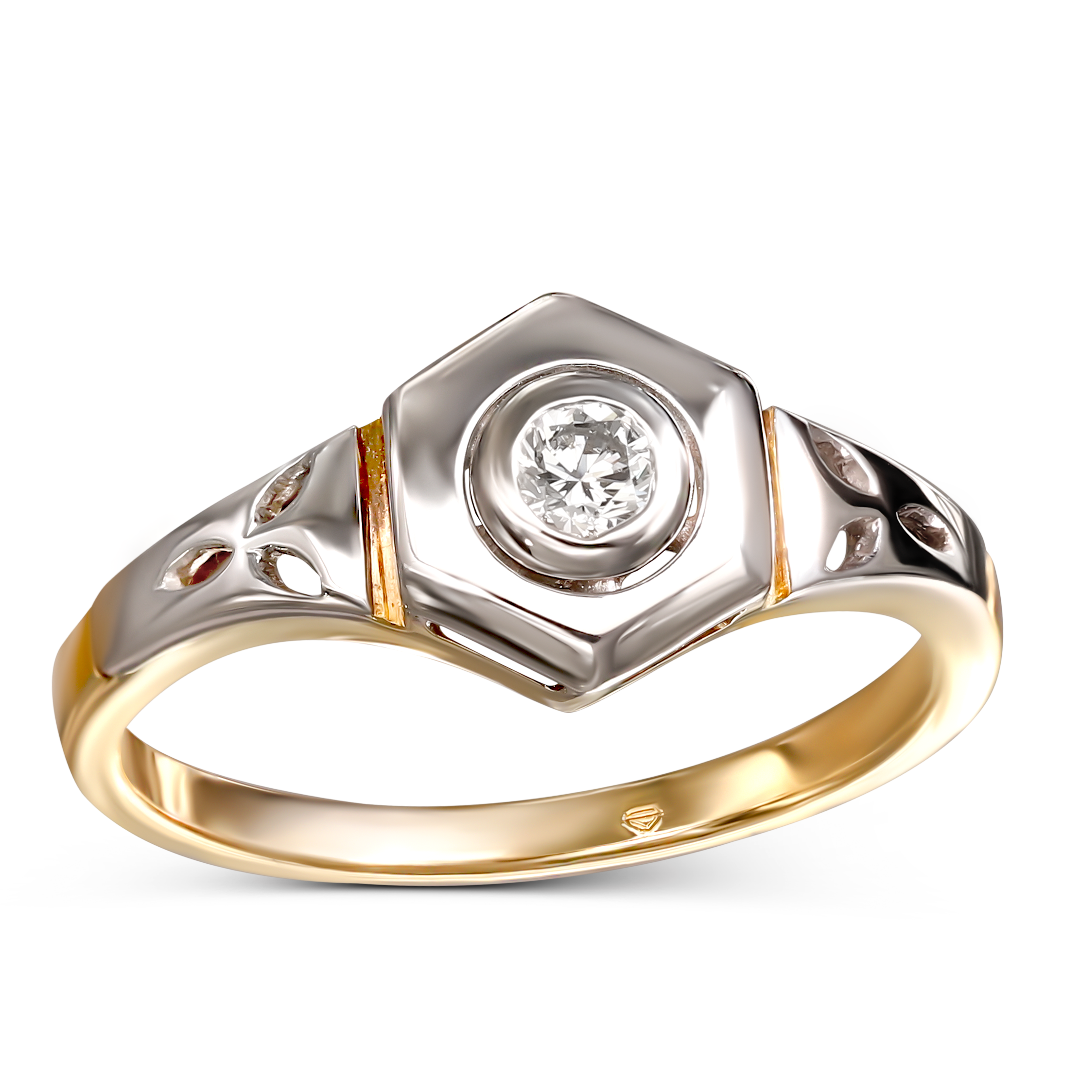 Pierścionek złoty Vintage z diamentem 0.08 ct, próba 585