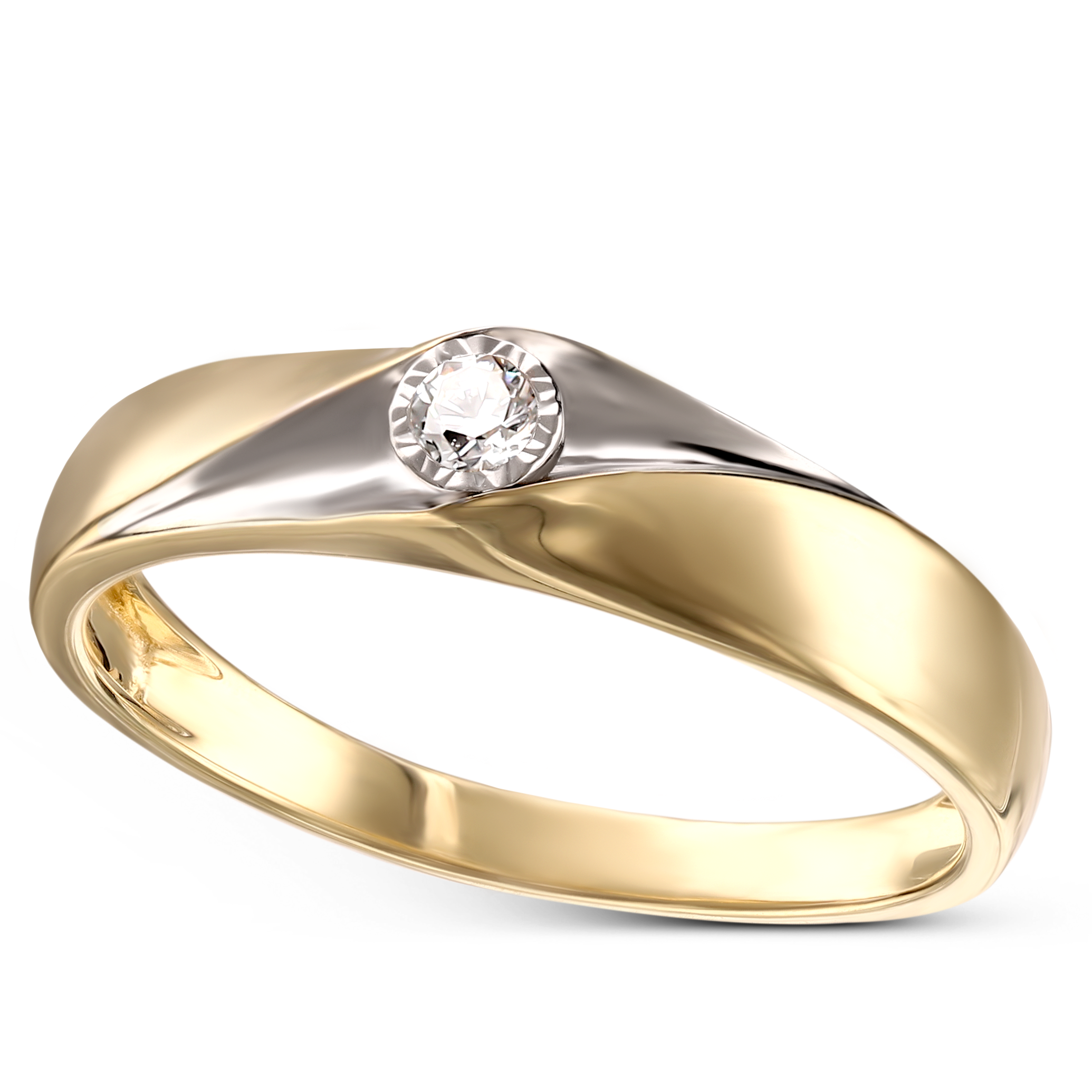 Pierścionek złoty obrączkowy z naturalnym diamentem 0.05 ct, rozmiar13, próba 585