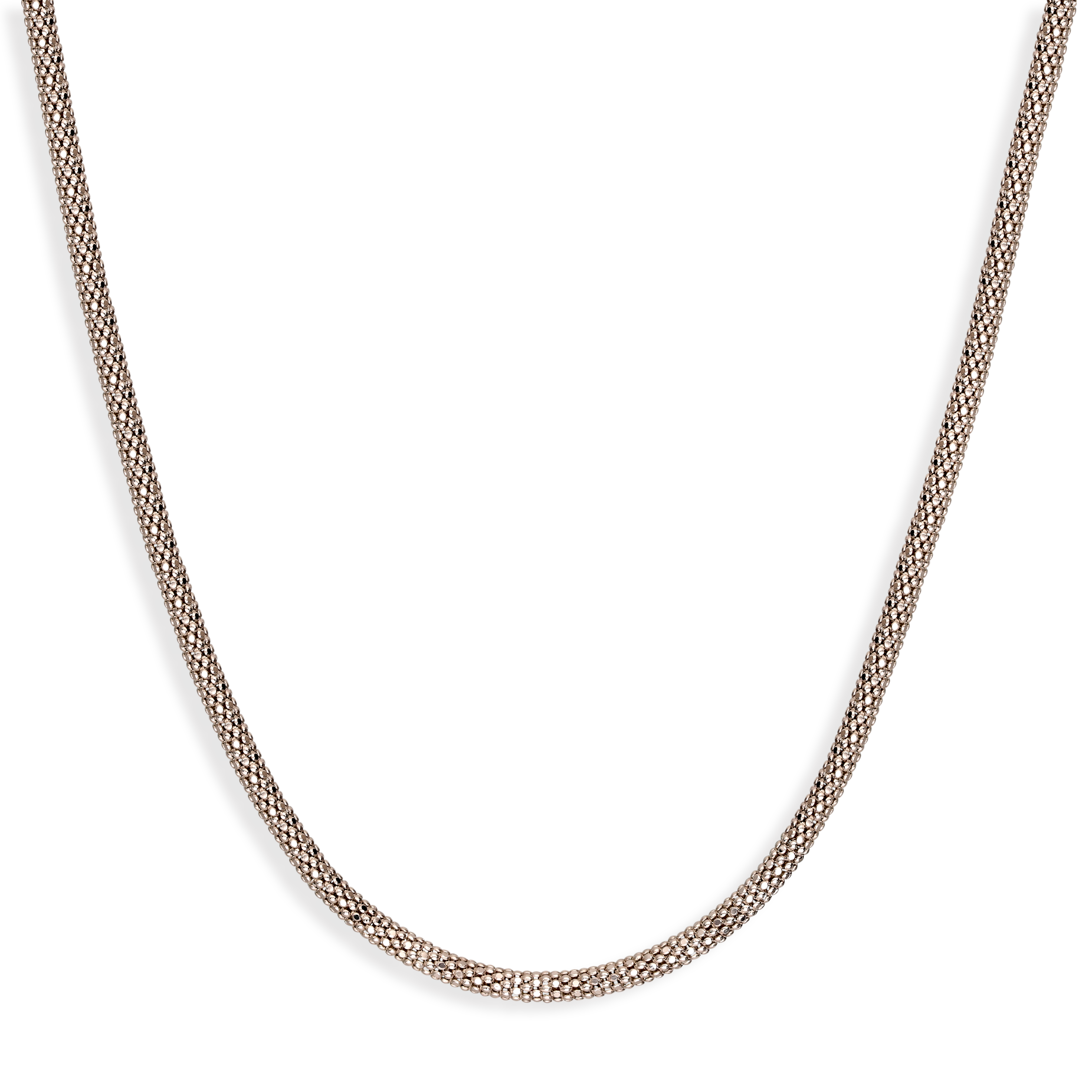 Nowoczesny naszyjnik z białego złota o splocie popcorn, długość 50 cm, próba 585