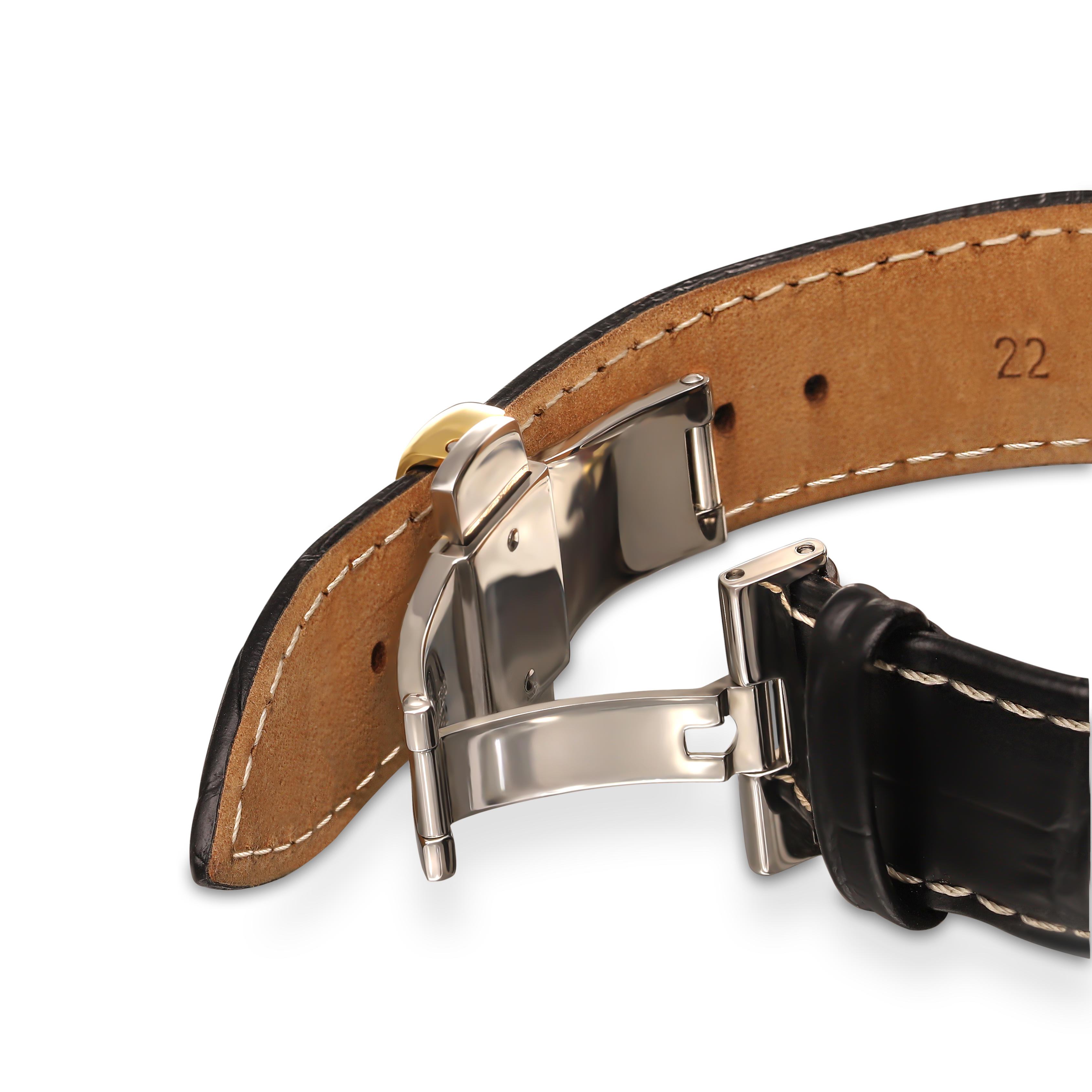 Zegarek złoty męski na skórzanej bransolecie, próba 585