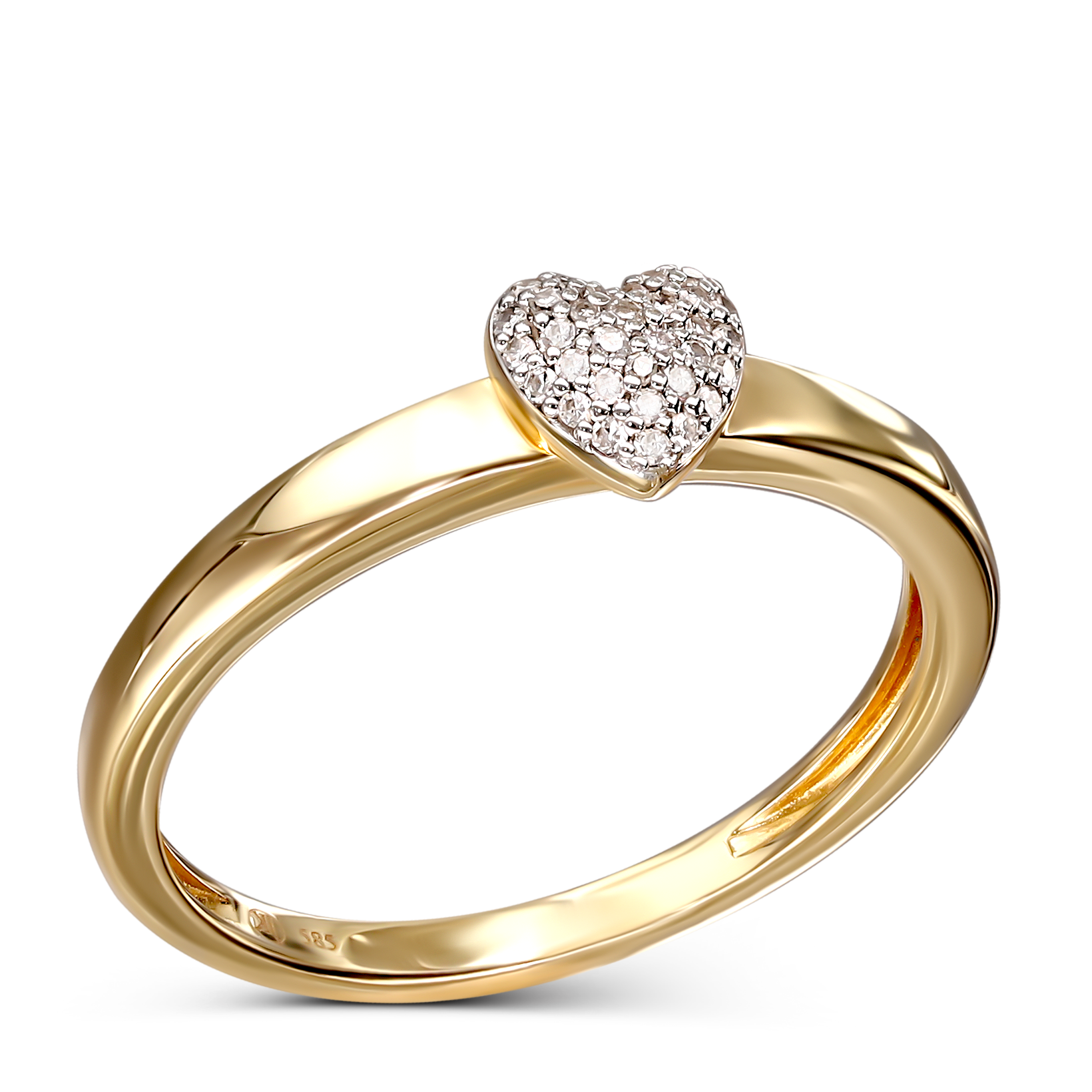 Pierścionek złoty z diamentami naturalnymi 0.075 ct w koronie z motywem serca, próba 585
