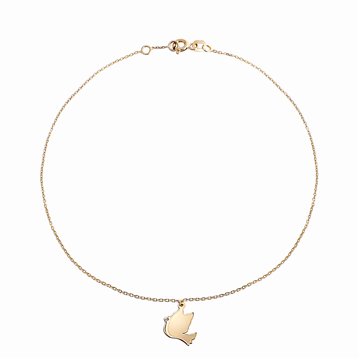 Złota bransoletka na nogę z zawieszką gołąbek, próba 585