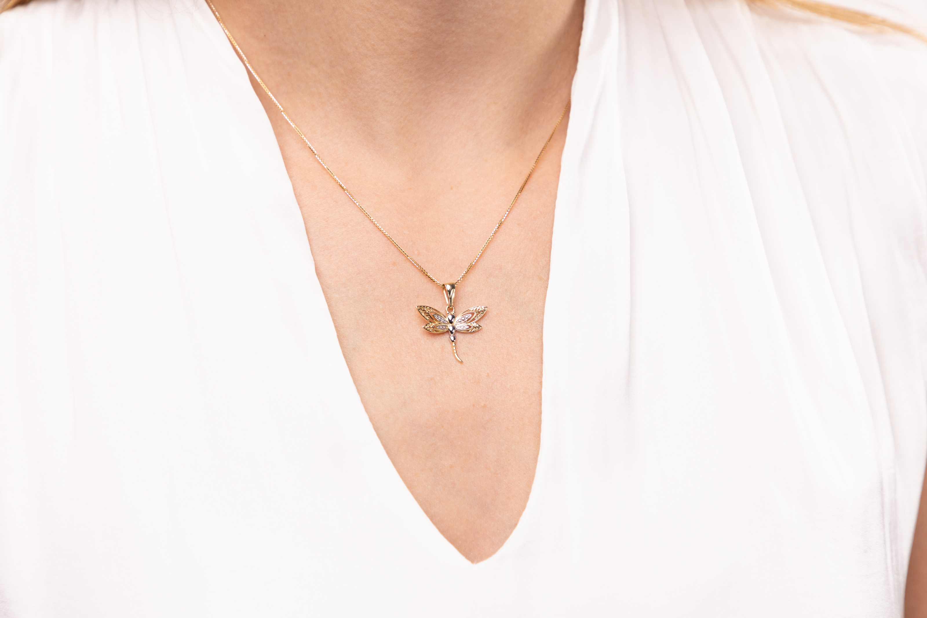 Zawieszka złota ważka z rodowanymi elementami, próba 585