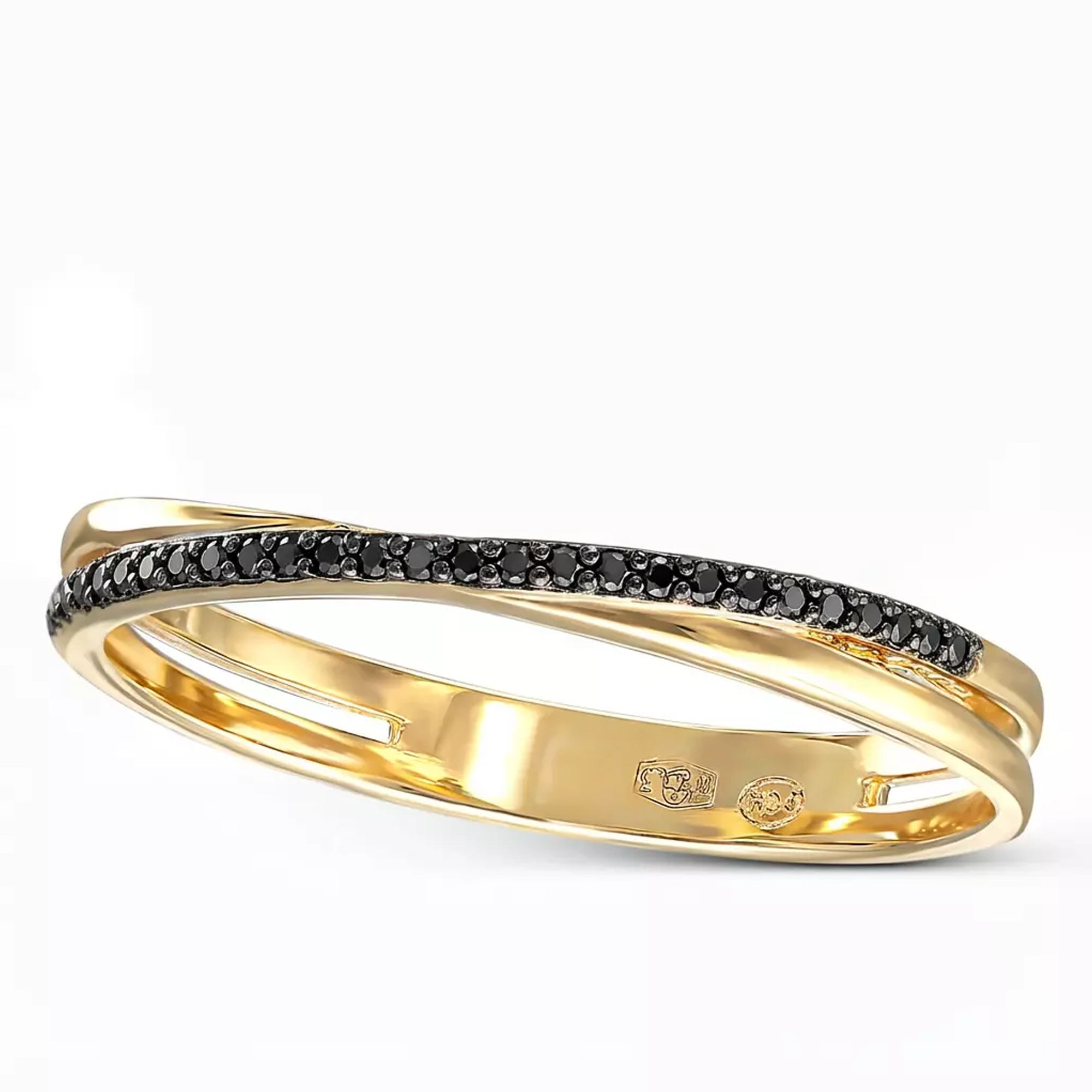 Elegancki złoty pierścionek obrączkowy z czarnymi diamentami naturalnymi 0.08 ct, próba 585