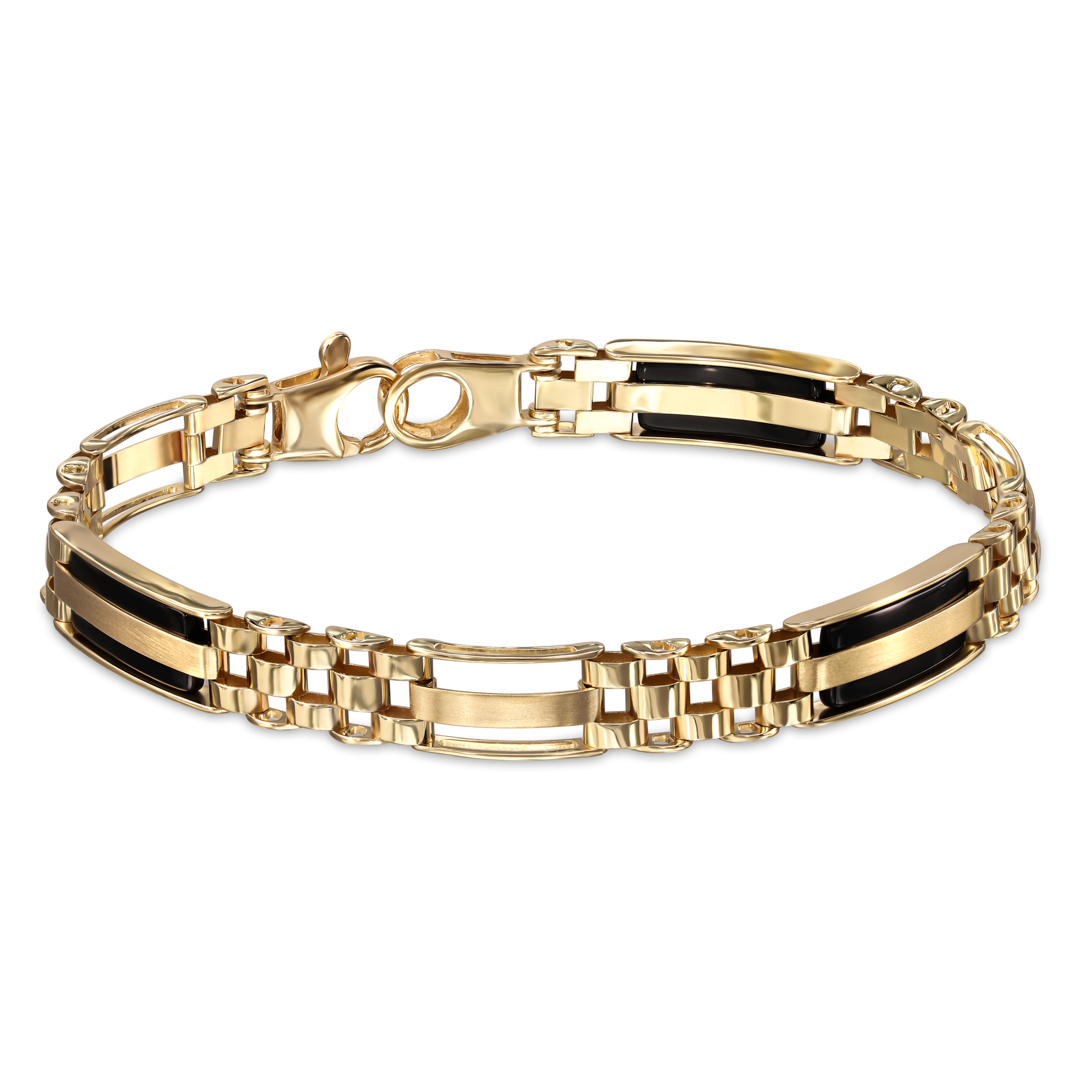 Złota bransoleta męska z onyksem, próba 585