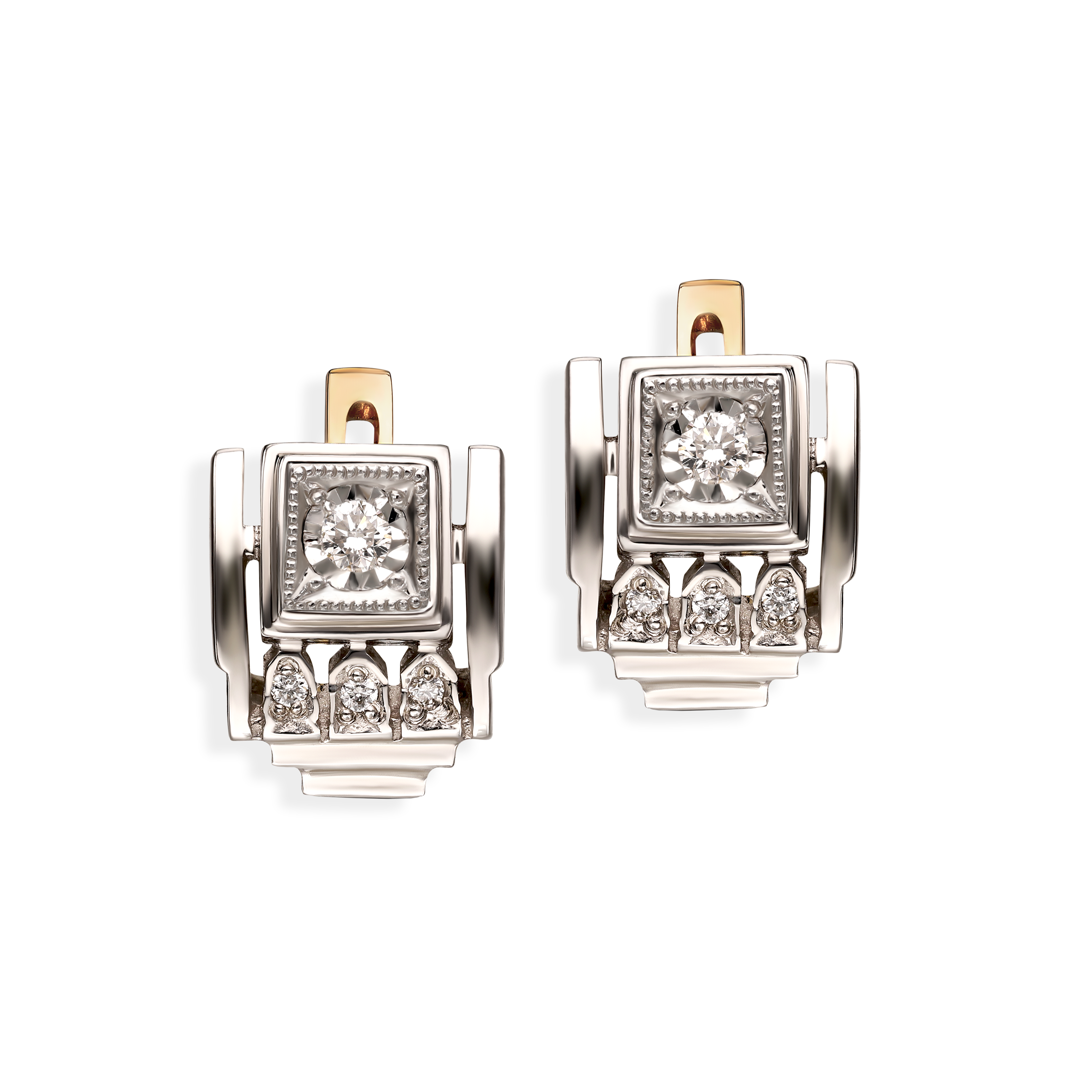 Kolczyki złote z diamentami naturalnymi 0.18 ct na zapięciu angielskim, próba 585