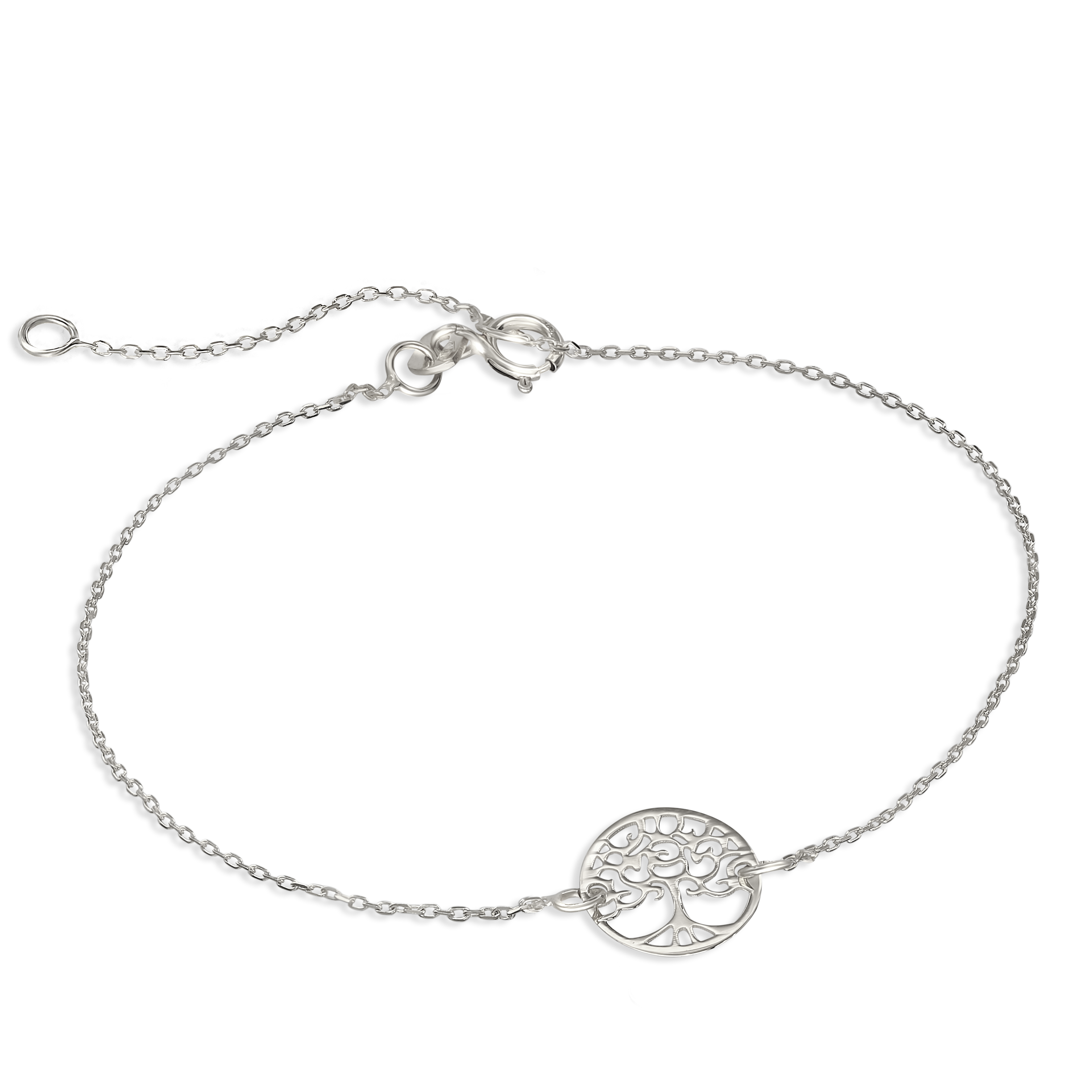 Bransoletka z białego złota z okrągłą zawieszką z motywem drzewka życia, próba 585