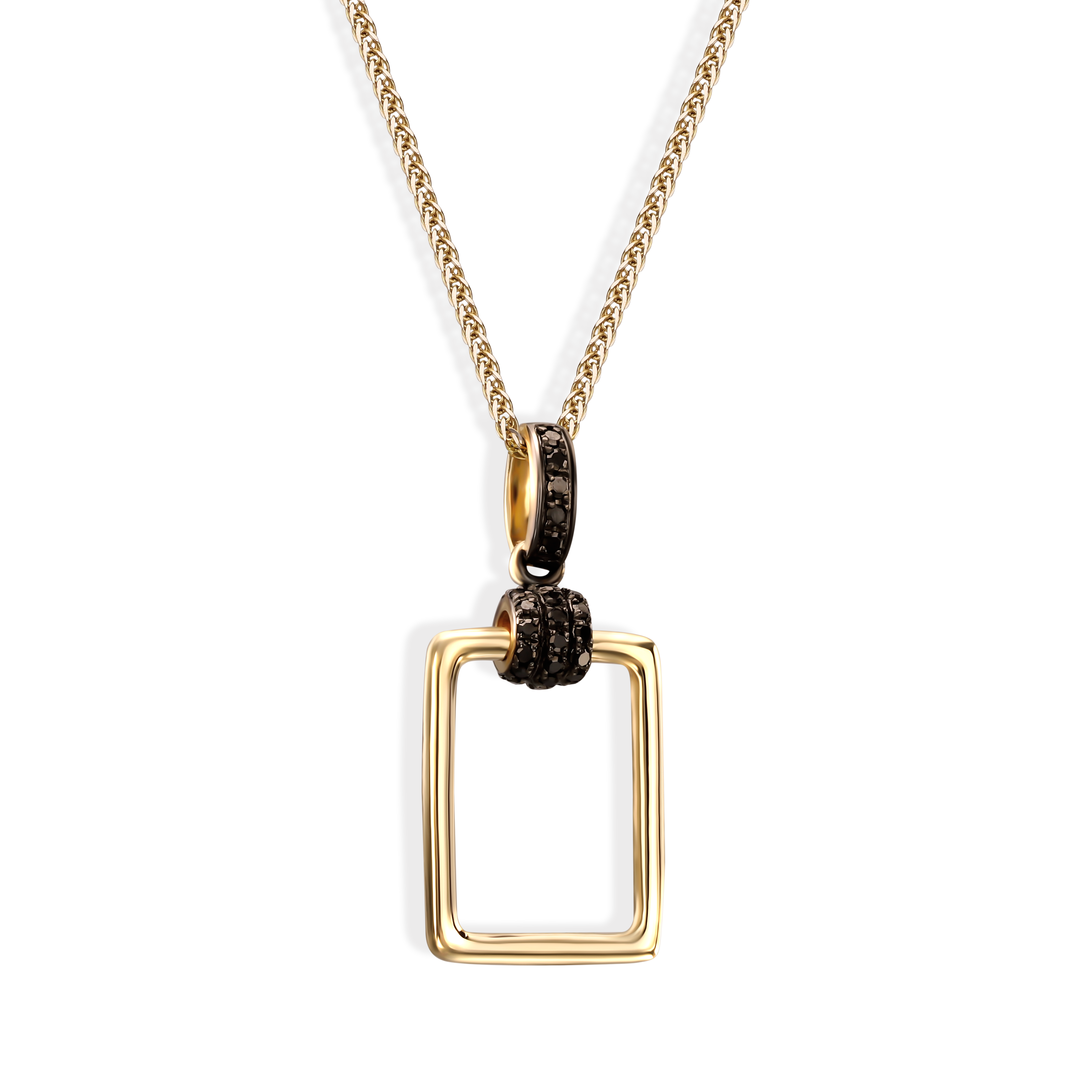 Złota prostokątna zawieszka z czarnymi diamentami naturalnymi 0,14 ct, próba 585