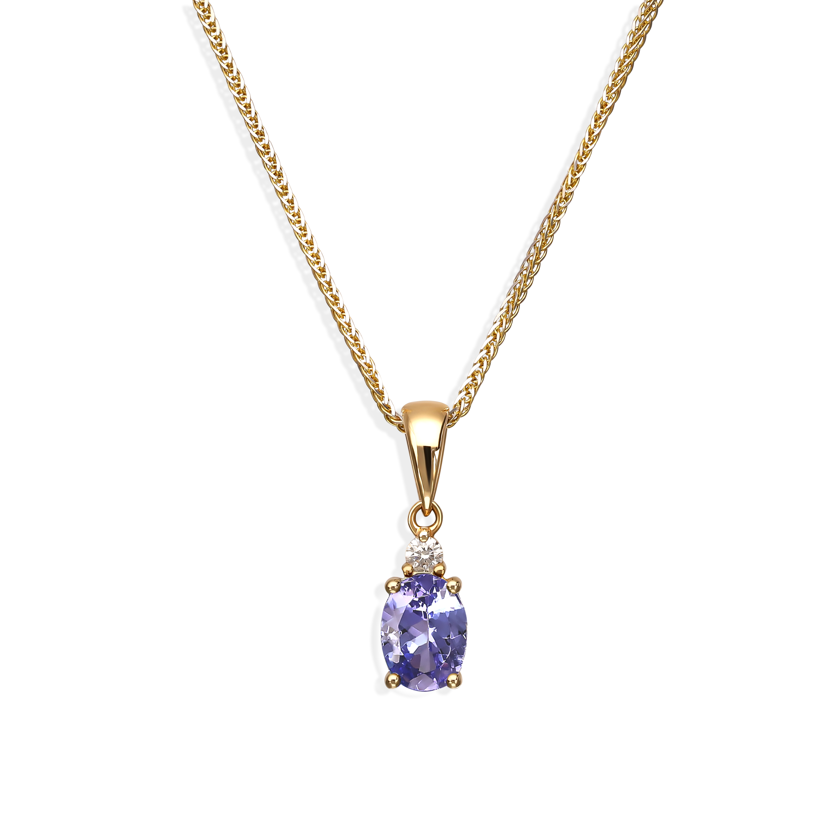Złota zawieszka z tanzanitem 0.79 ct i diamentem naturalnym, próba 585