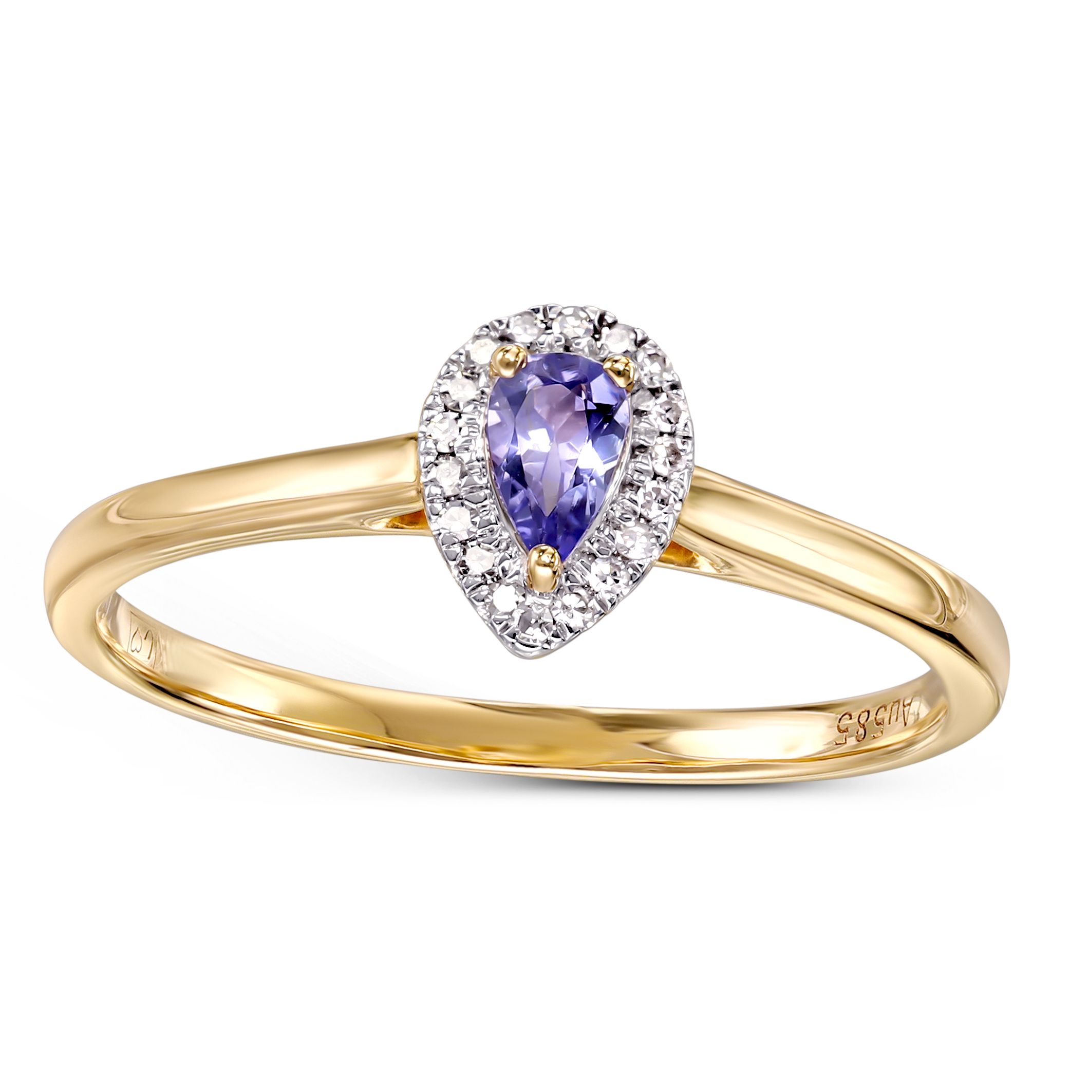 Pierścionek złoty z tanzanitem 0.17 ct i diamentami naturalnymi, próba 585