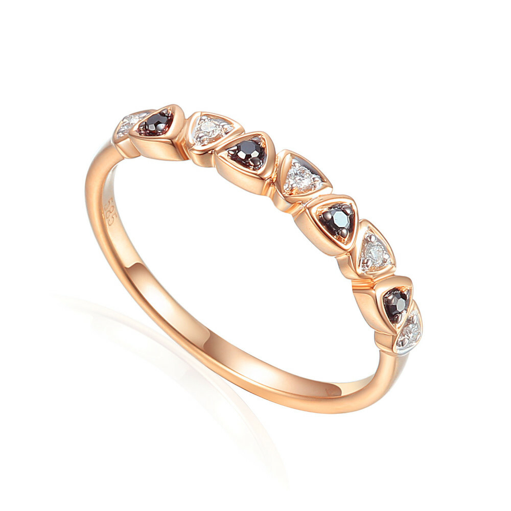 Oryginalny pierścionek z różowego złota z diamentami naturalnymi, próba 585