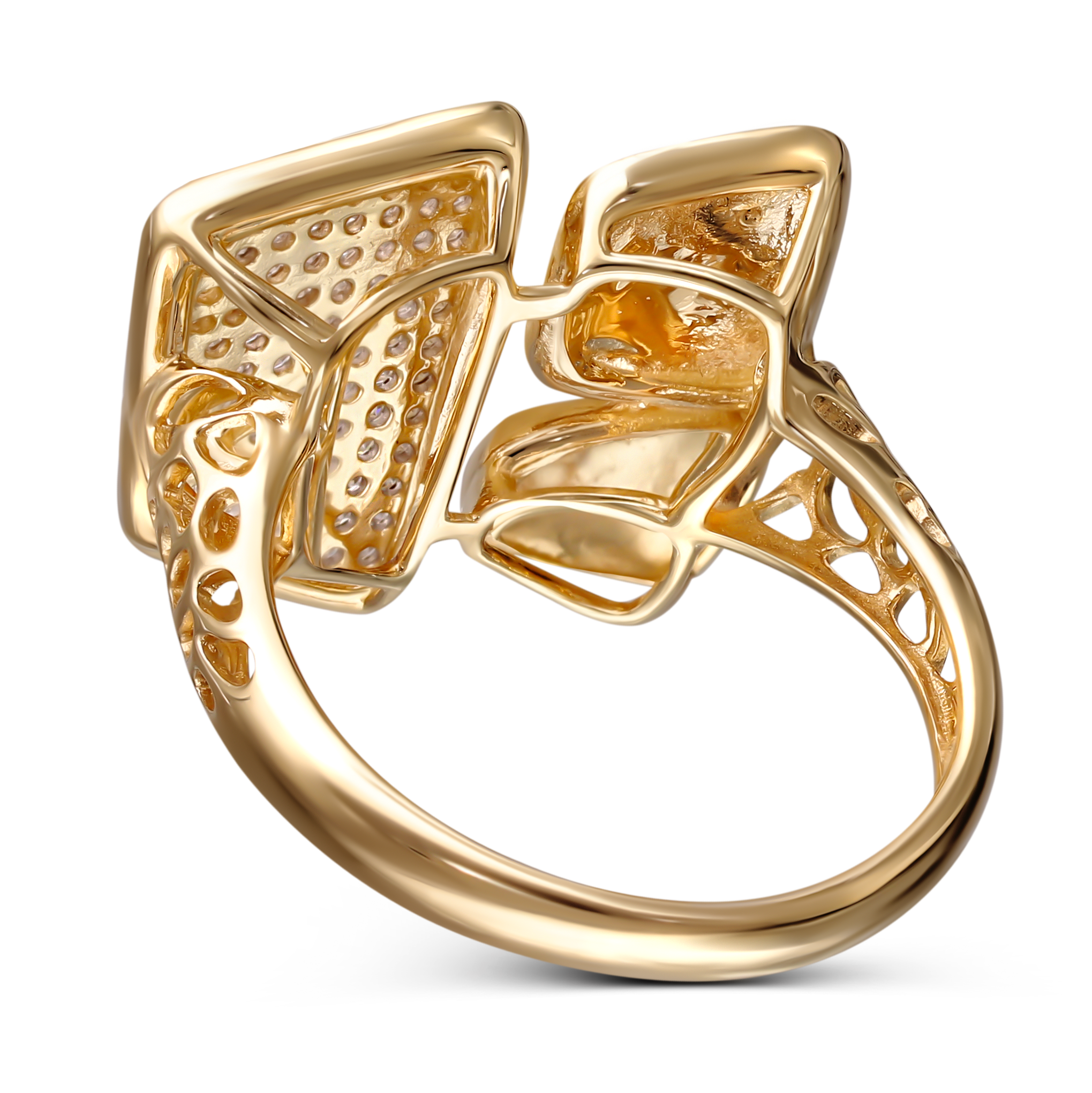 Designerski złoty pierścionek z 85 diamentami naturalnymi, próba 585