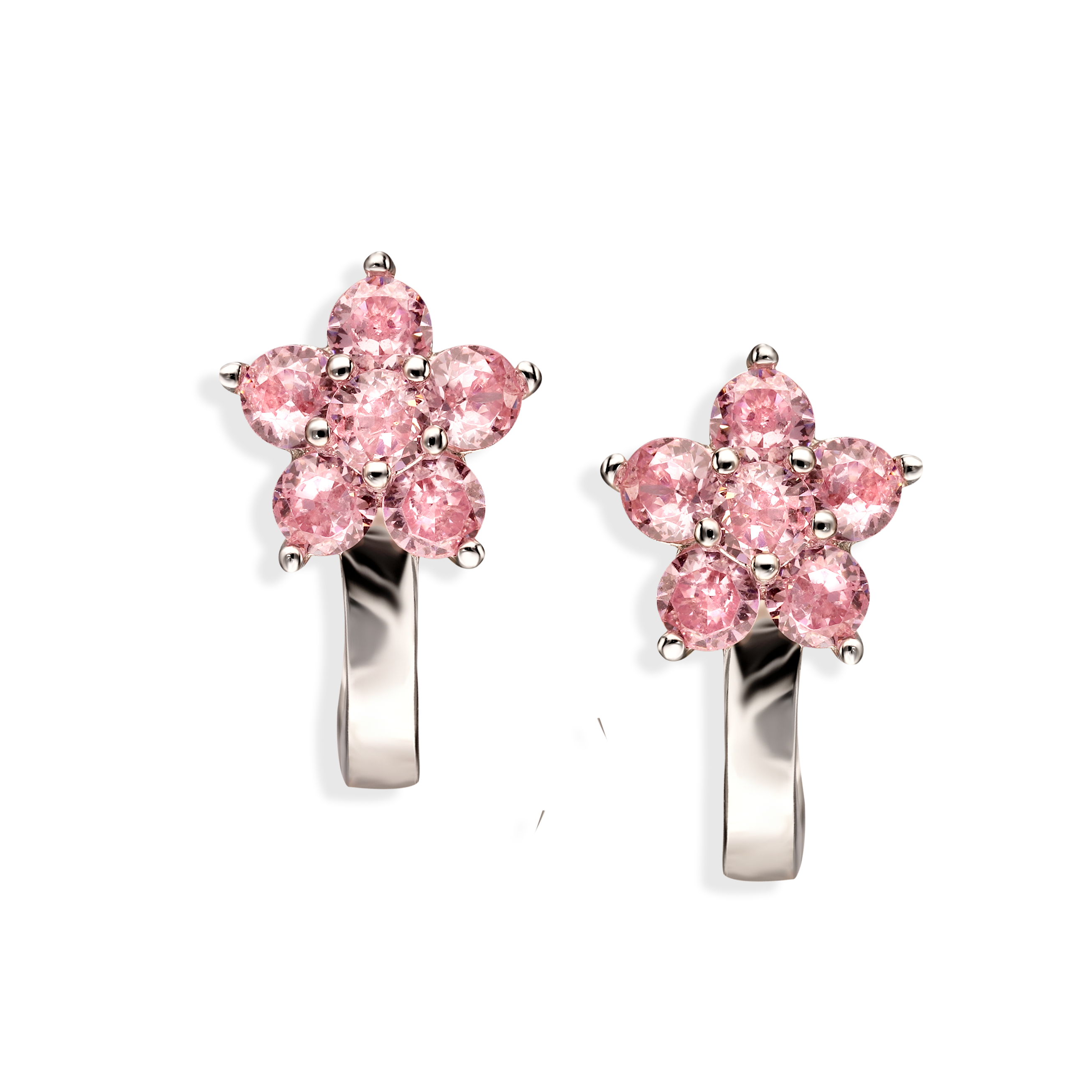 Kolczyki srebrne kwiatki z różowymi cyrkoniami, próba 925